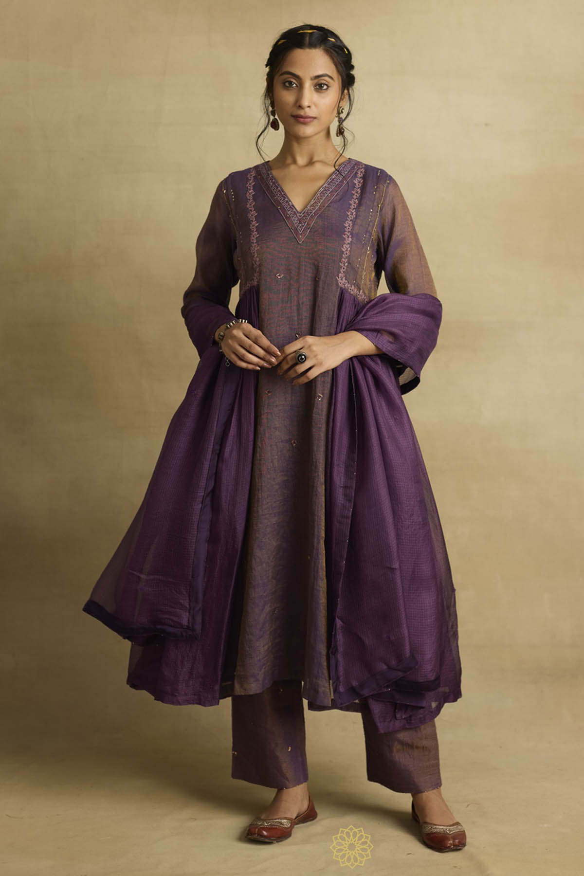 Rhua Purple Gathered Flare Kurta Set for women online at ScrollnShops