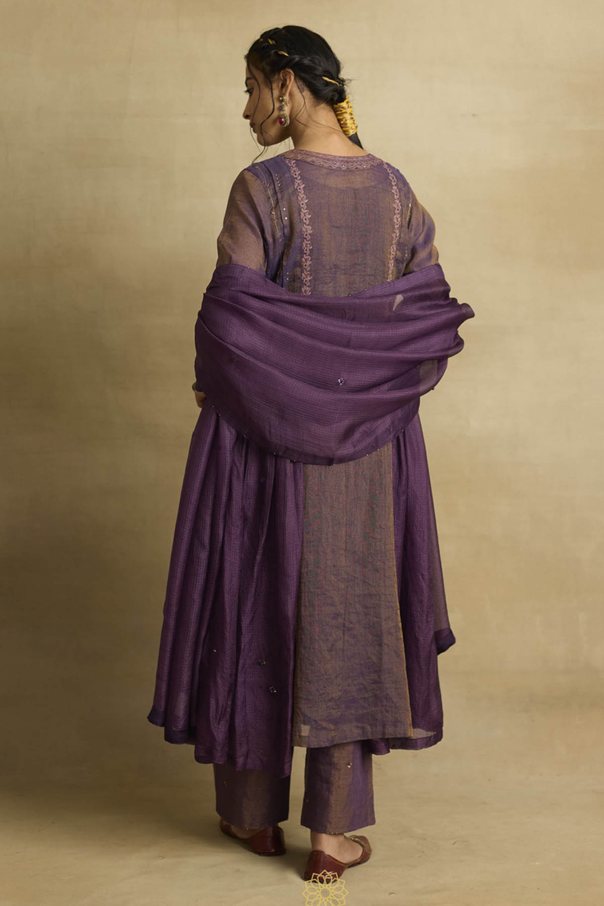 Purple Gathered Flare Kurta Set