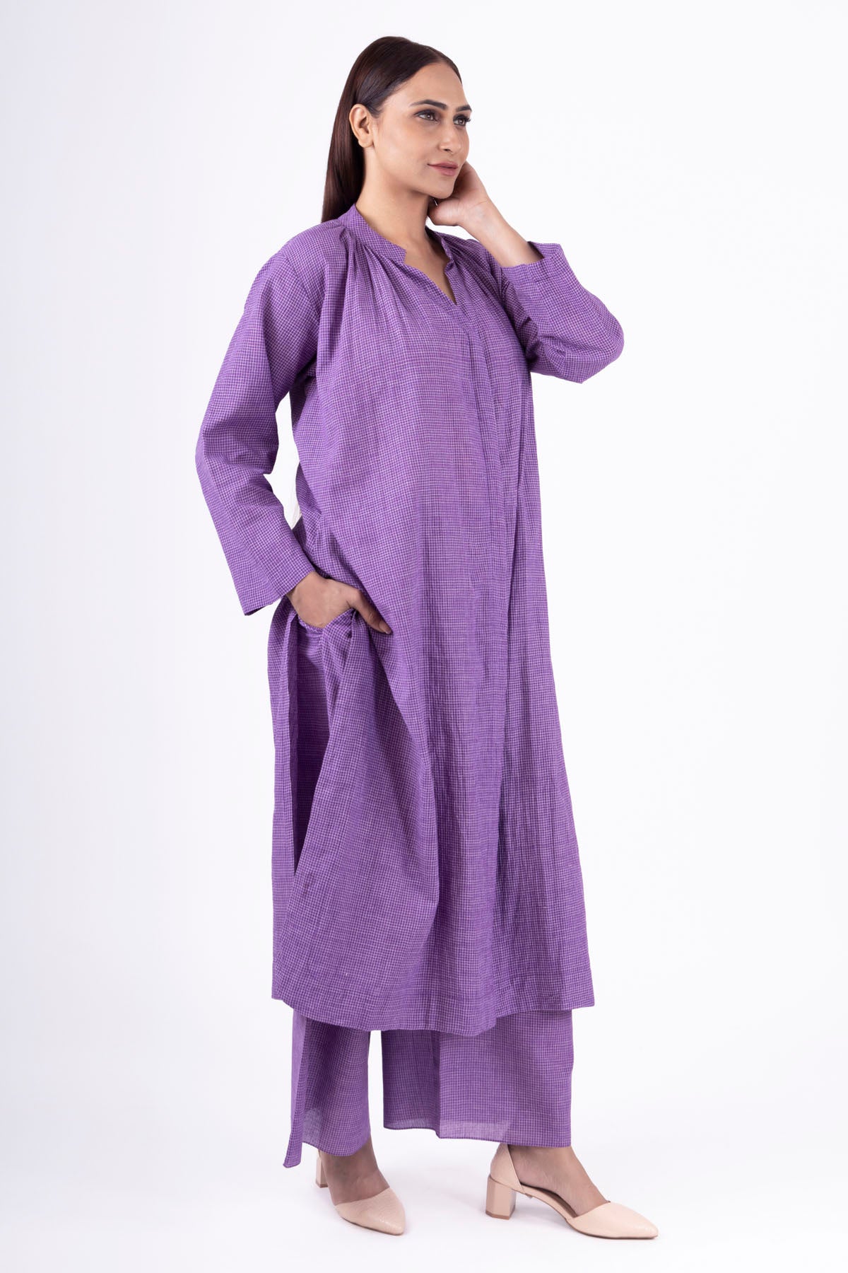 Purple Gathered Kurta & Pants