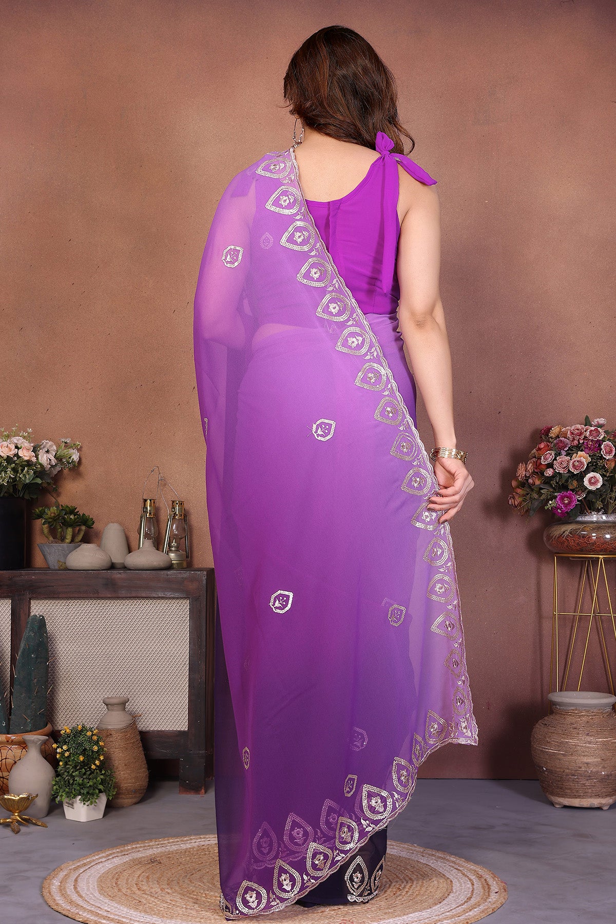 Purple Georgette Padding Saree
