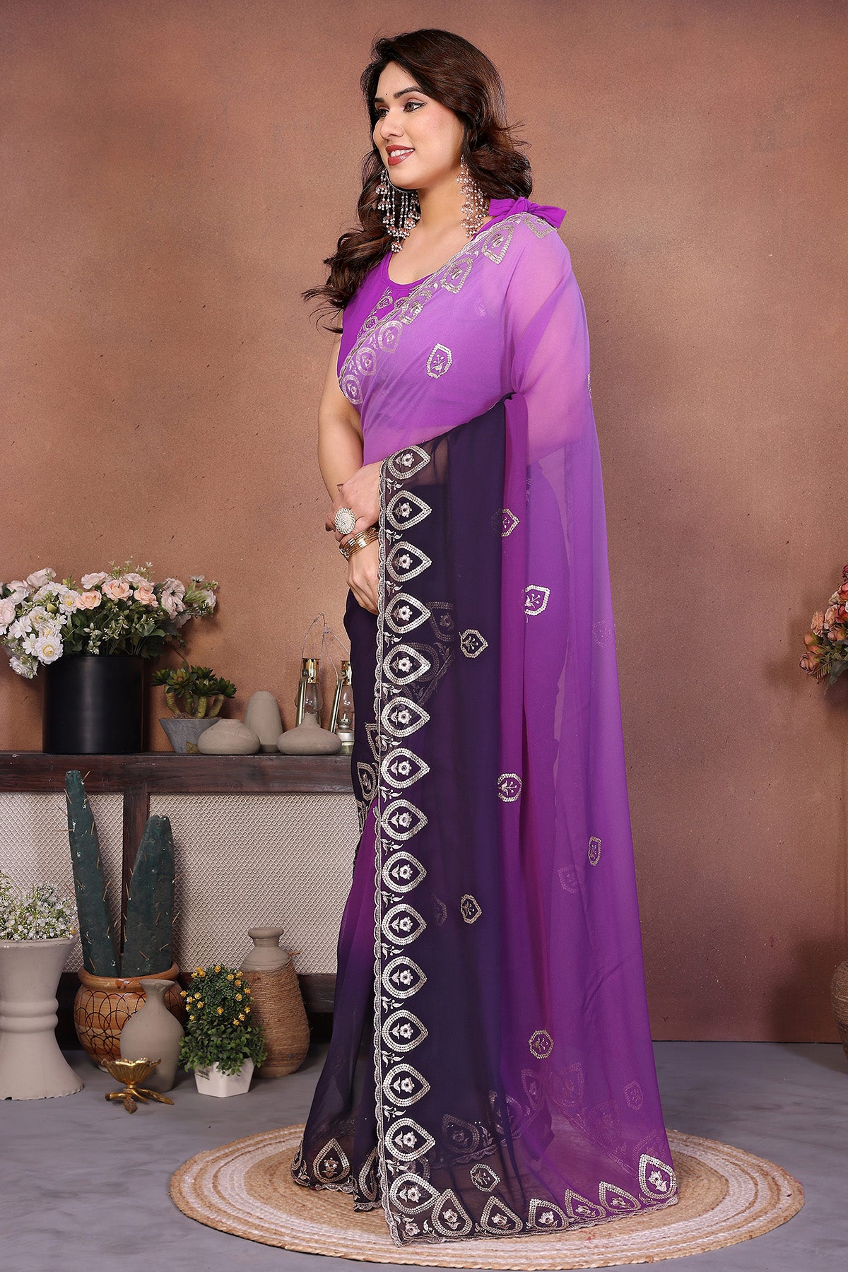 Purple Georgette Padding Saree