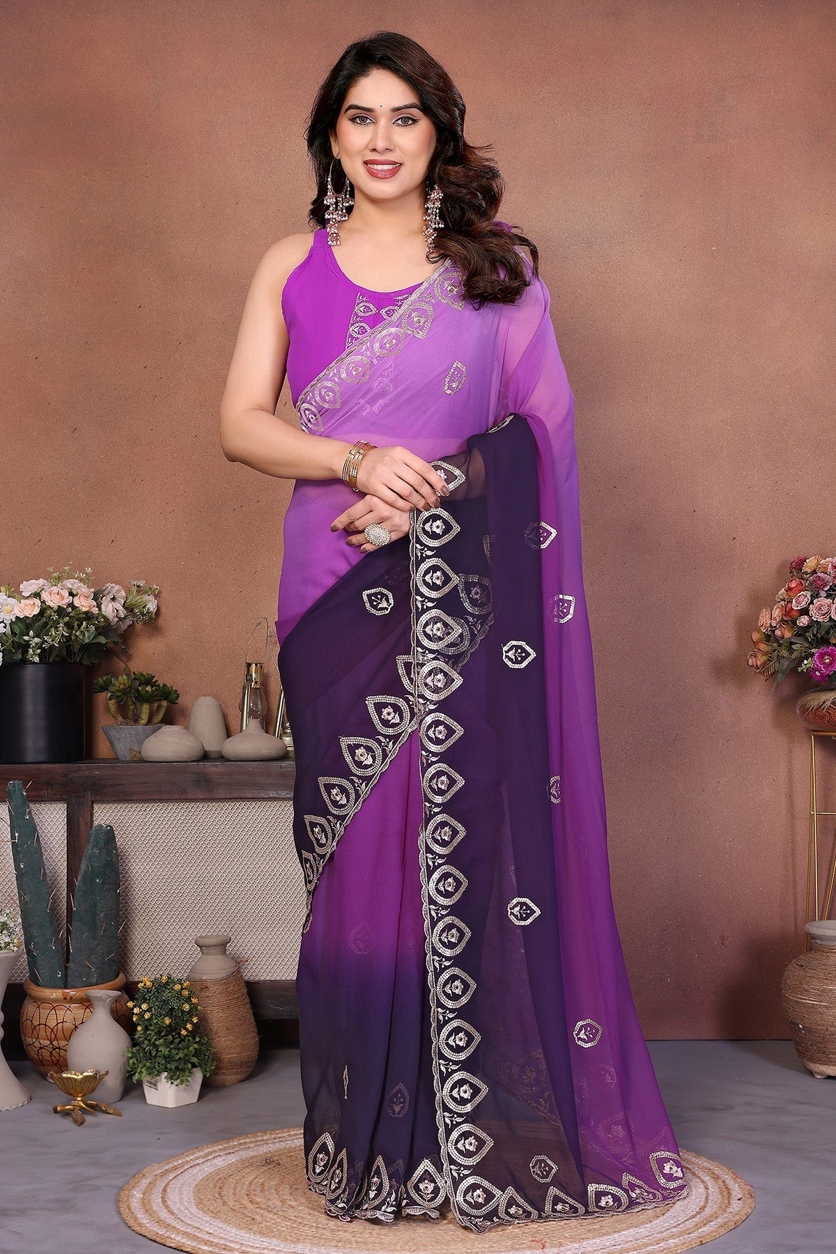 Buy Purple Georgette Padding Saree for women by Aastha Fashion online available at scrollnshops