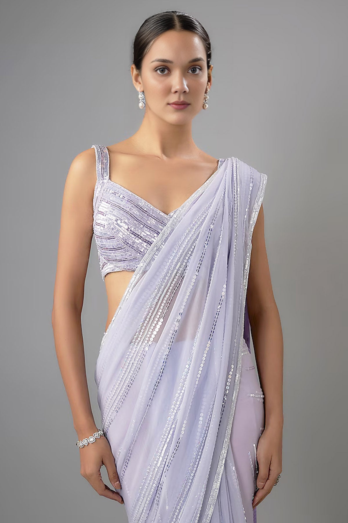 Purple Georgette Sequins Saree
