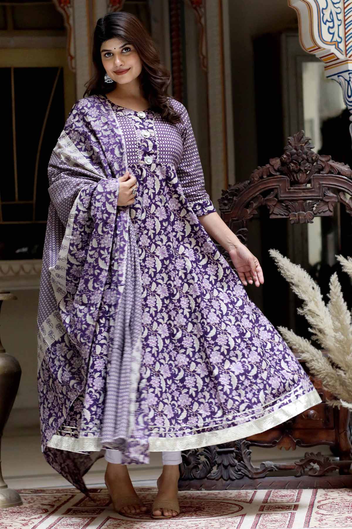 Purple Gota Lace Kurta & Dupatta