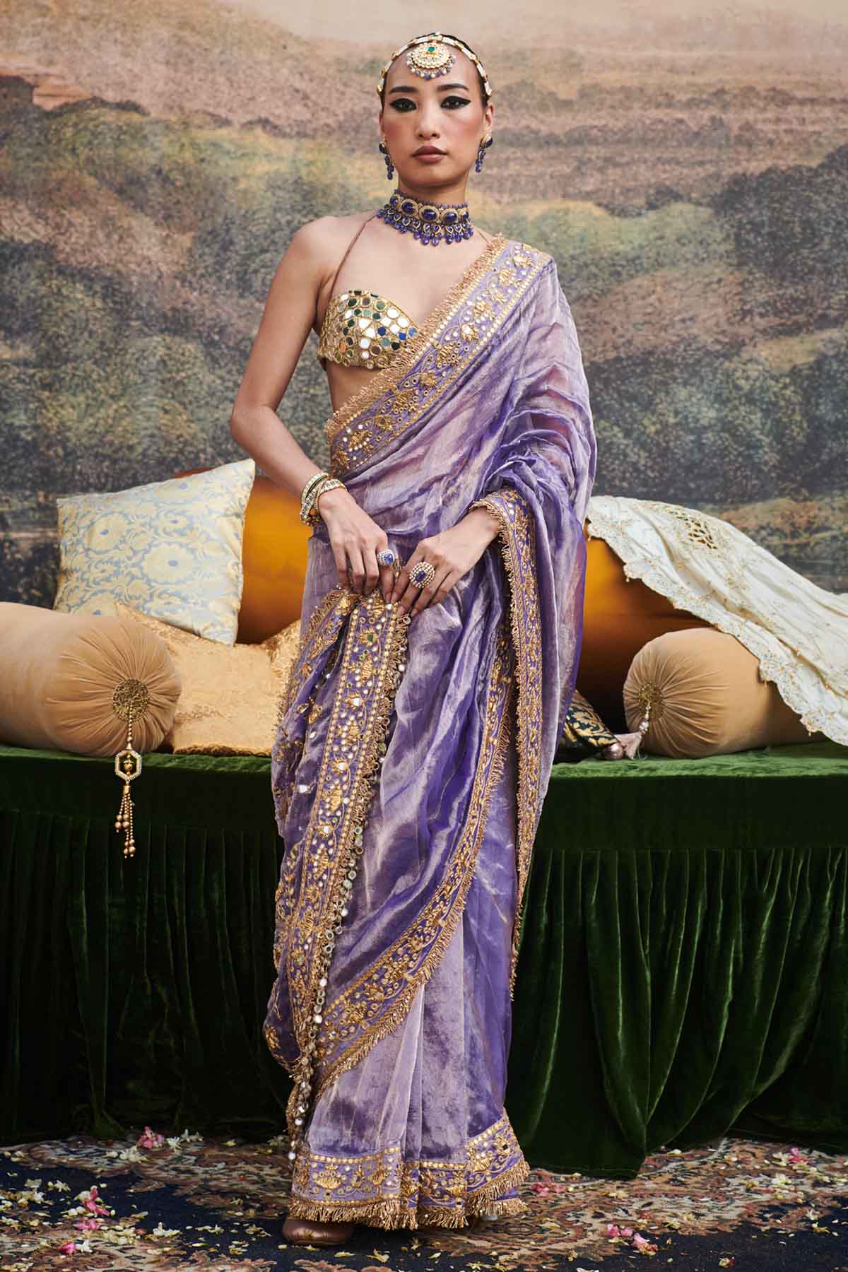Buy ITRH, Designer Purple Gota Patti Saree & Blouse Online