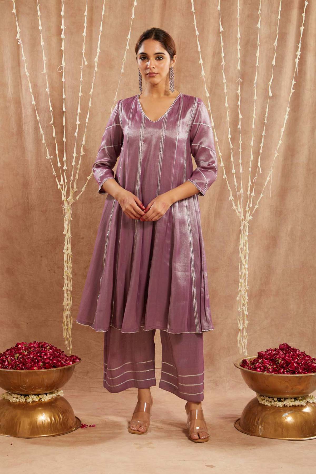 Buy Purple Gota Tissue Flare Kurta Set by Nero for women online at ScrollnShops