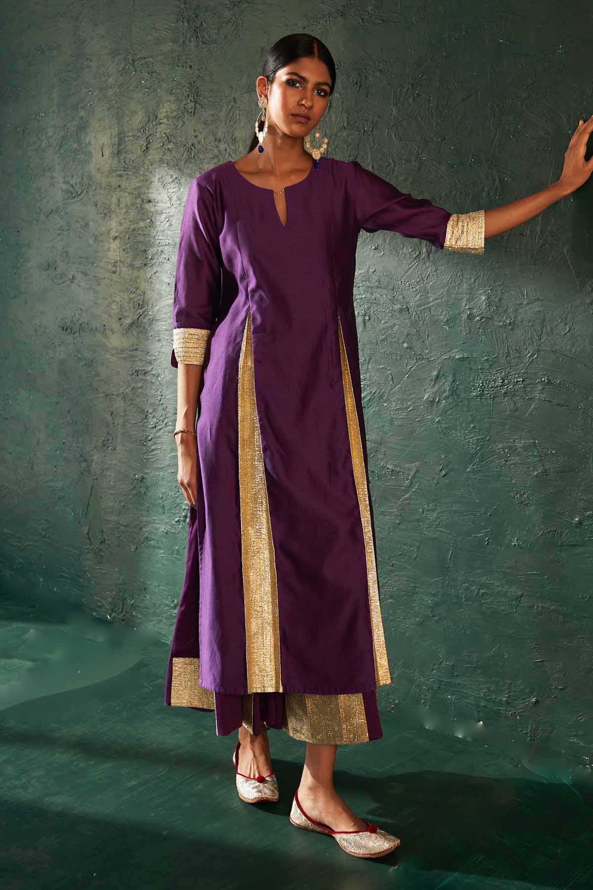 Purple Gota Work Flare Kurta Set