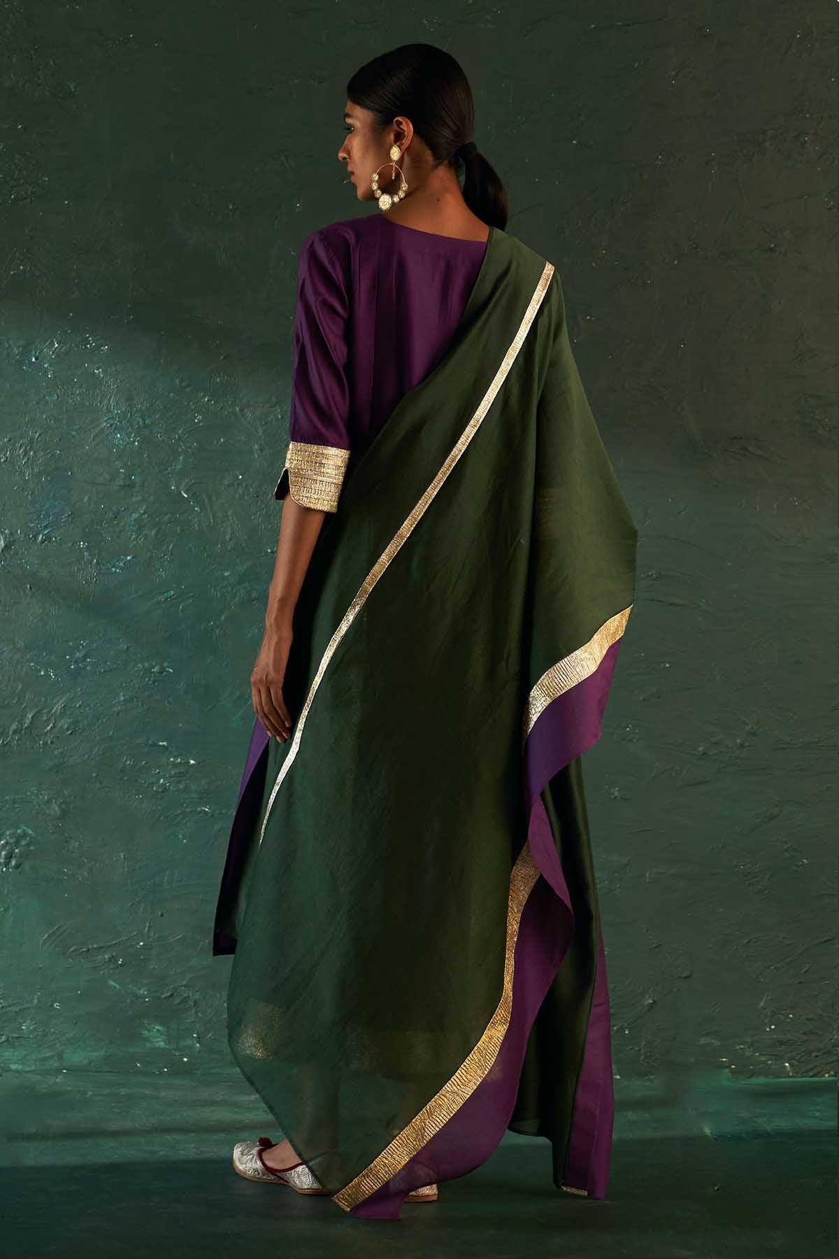 Purple Gota Work Flare Kurta Set