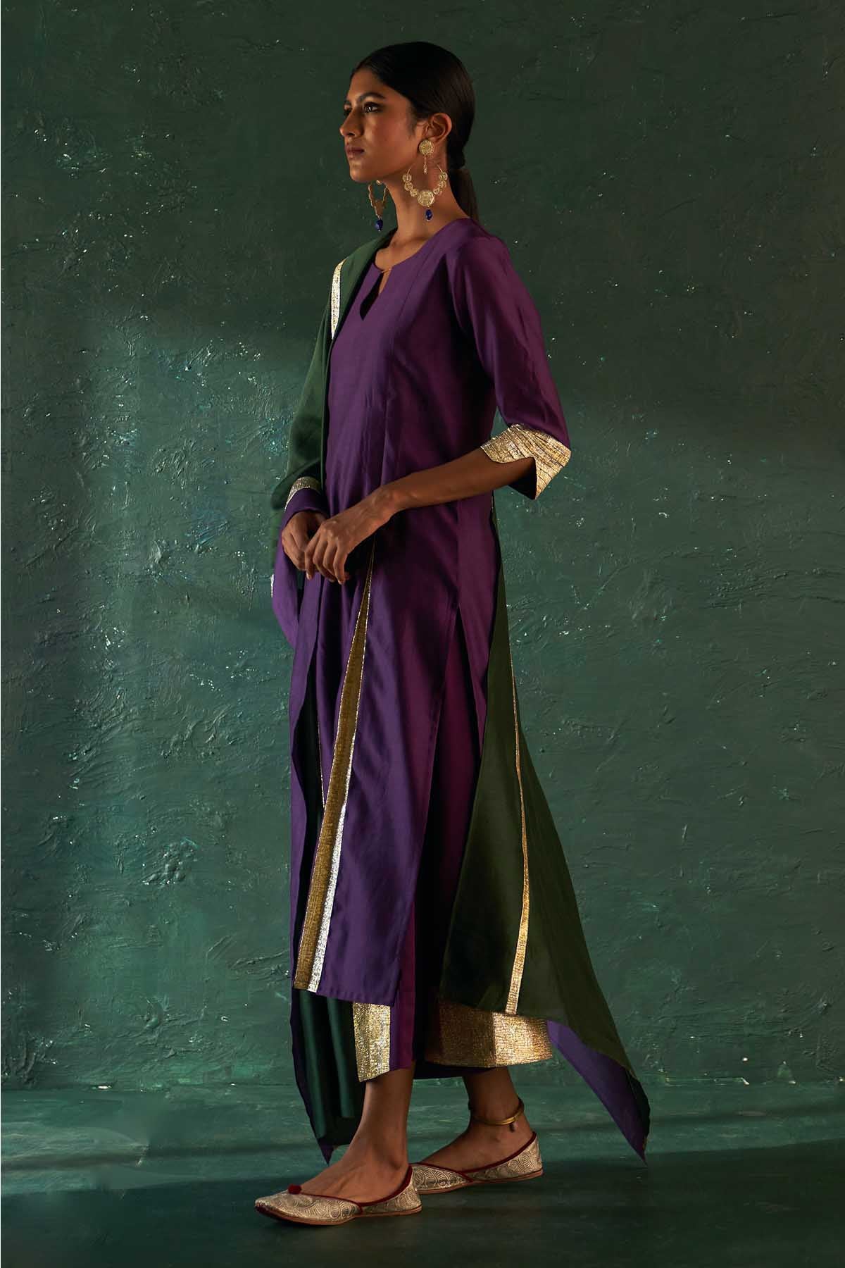 Purple Gota Work Flare Kurta Set