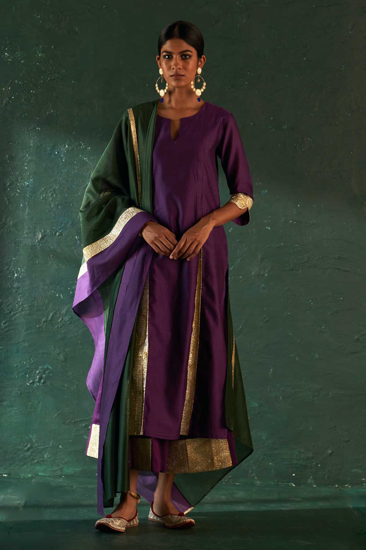 Buy Purple Gota Work Flare Kurta Set Online