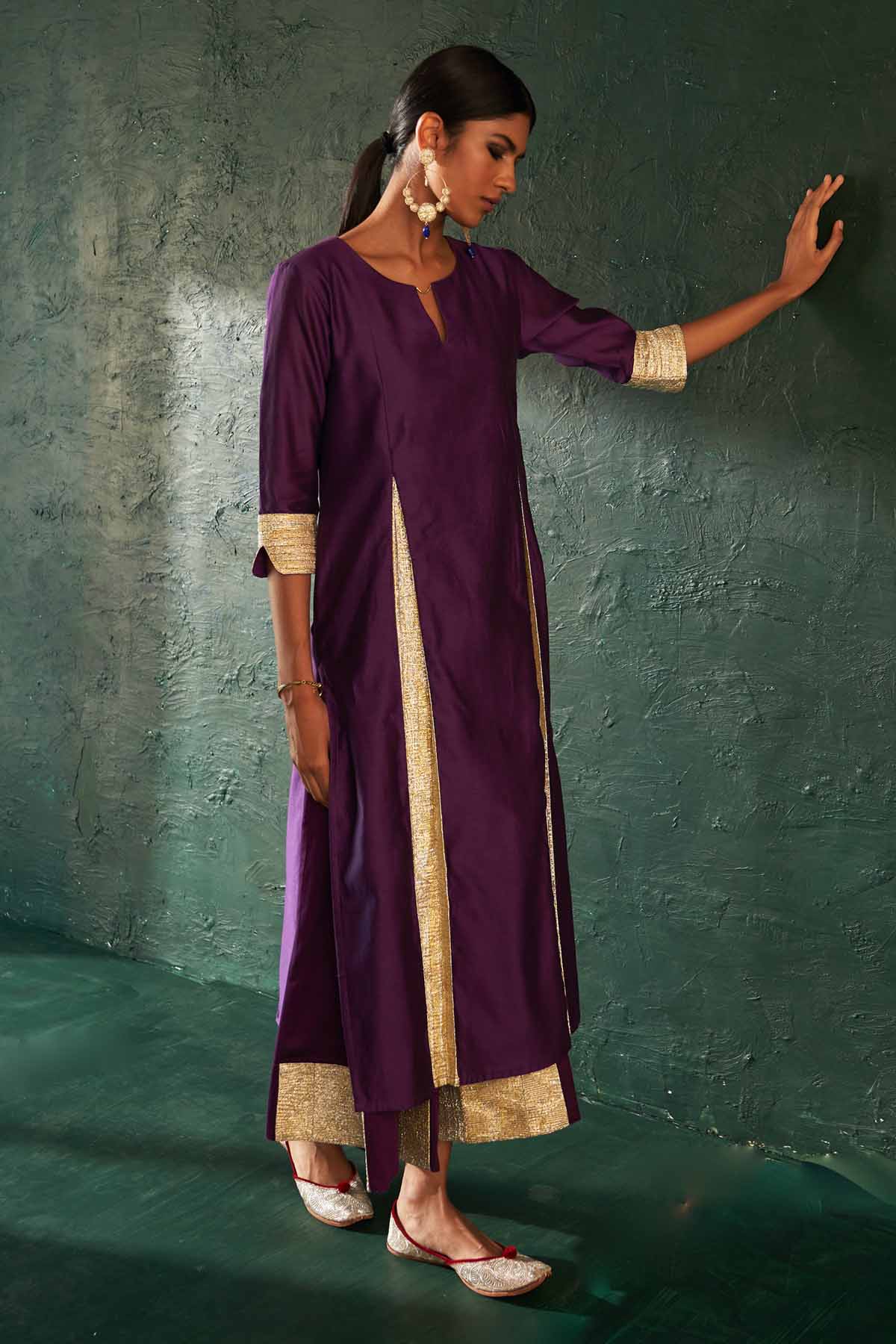 Purple Gota Work Flare Kurta Set
