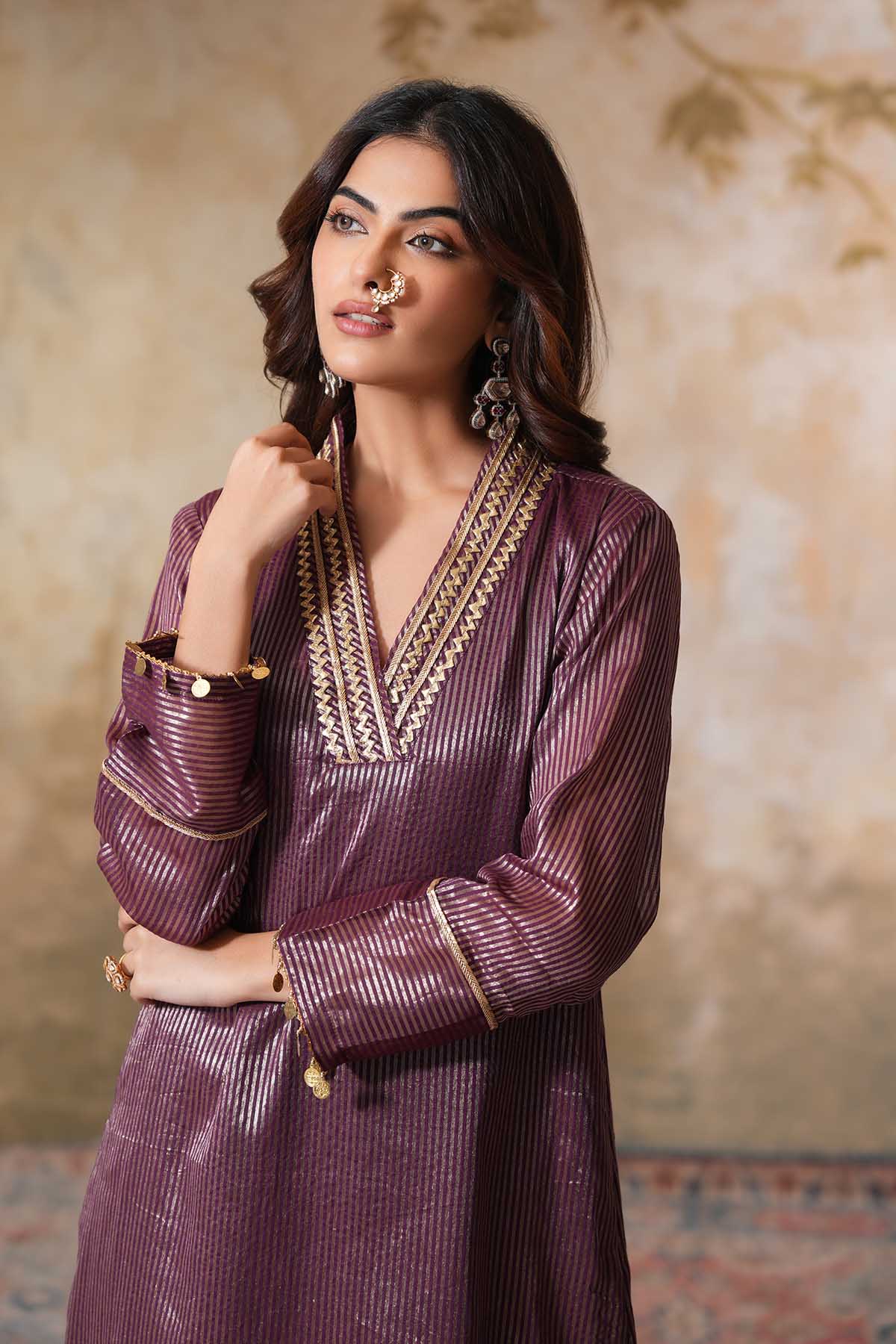 Purple Gota Work Kurta & Pants