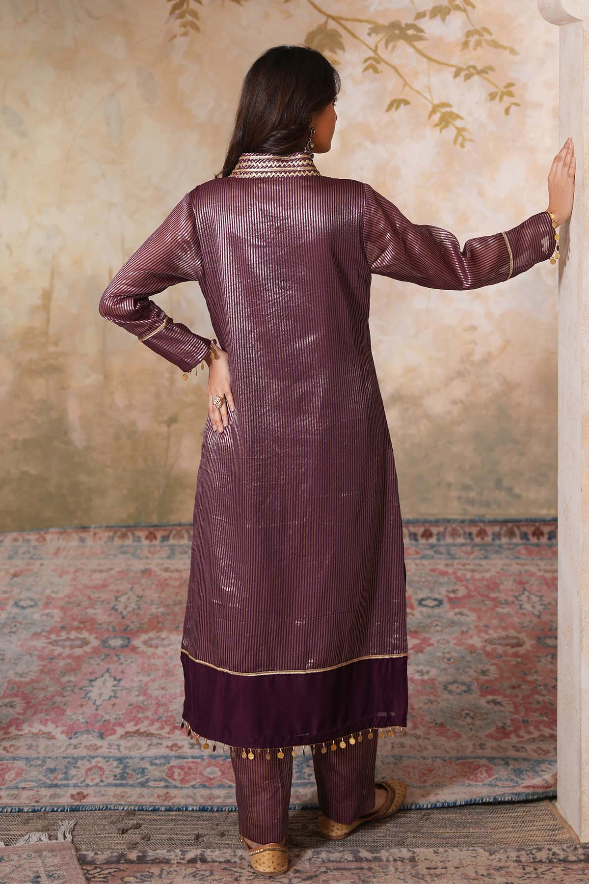 Purple Gota Work Kurta & Pants