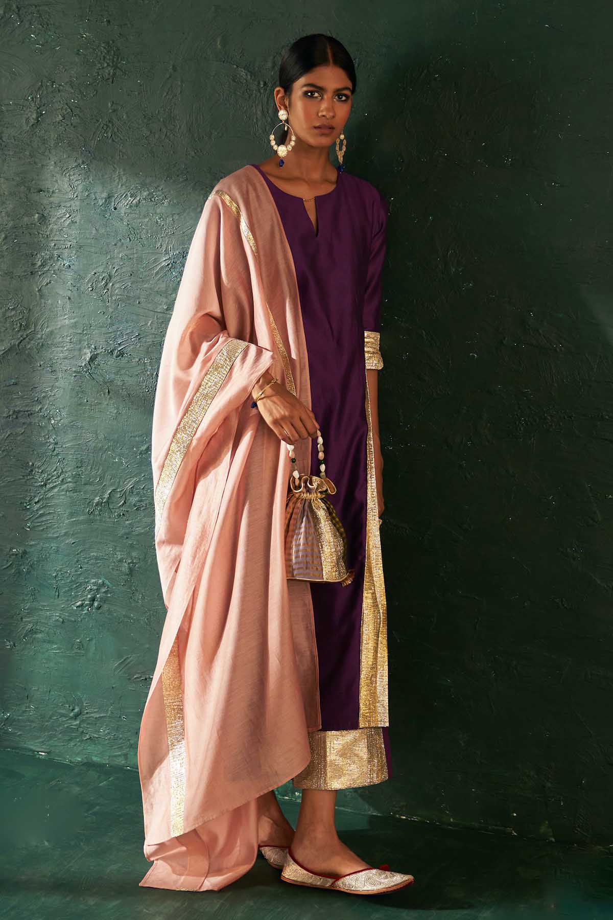 Purple Gota Work Long Kurta Set