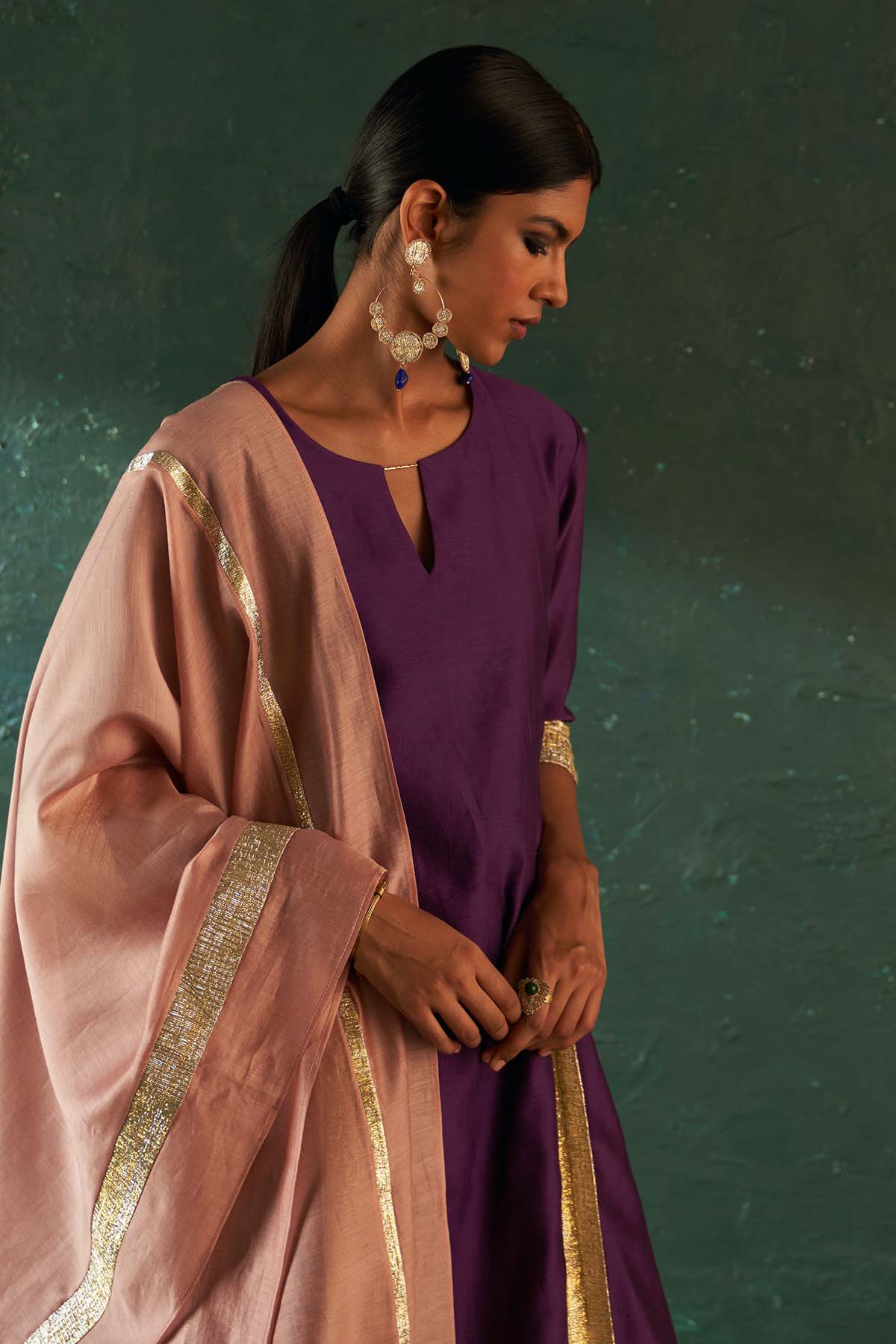 Purple Gota Work Long Kurta Set