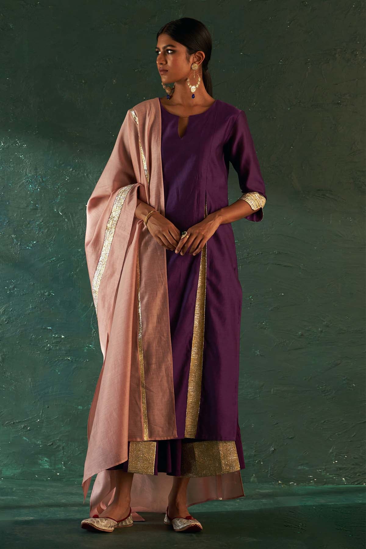 Buy Purple Gota Work Long Kurta Set Online