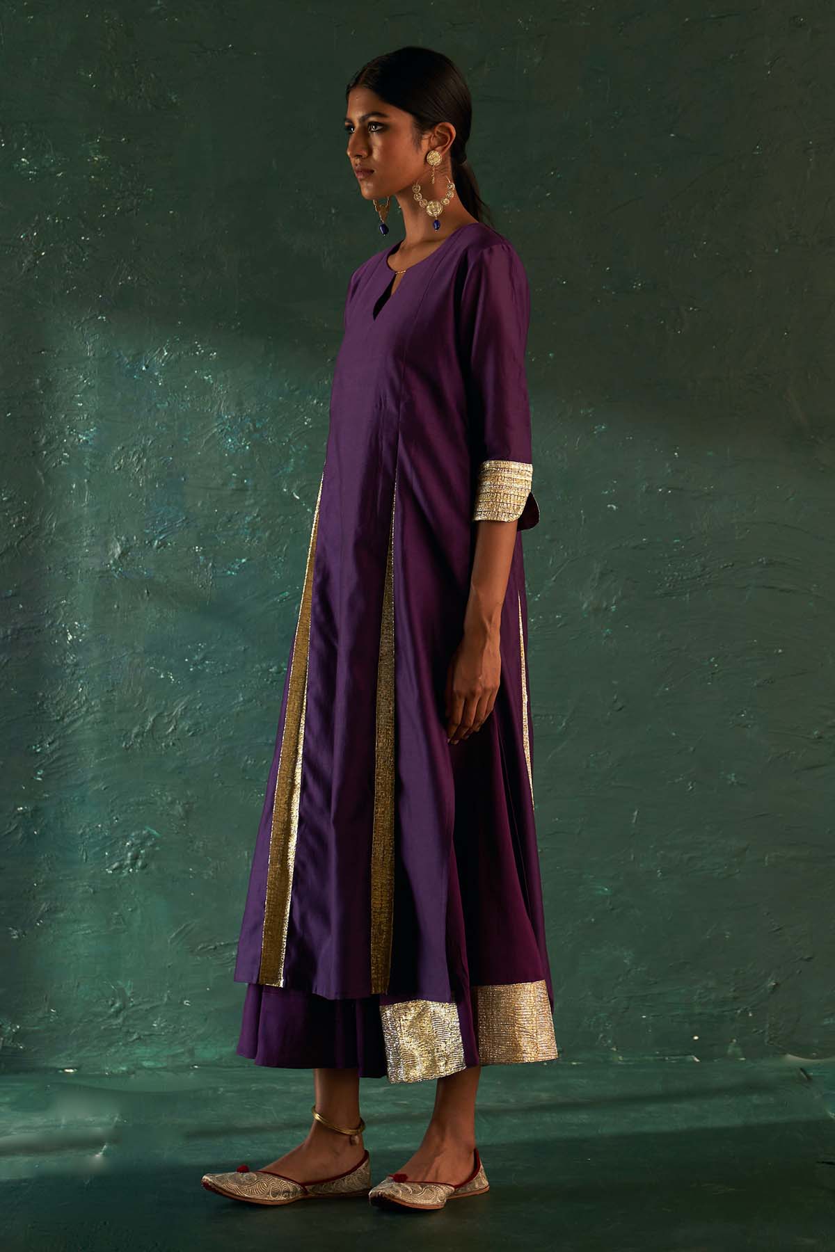 Purple Gota Work Long Kurta Set