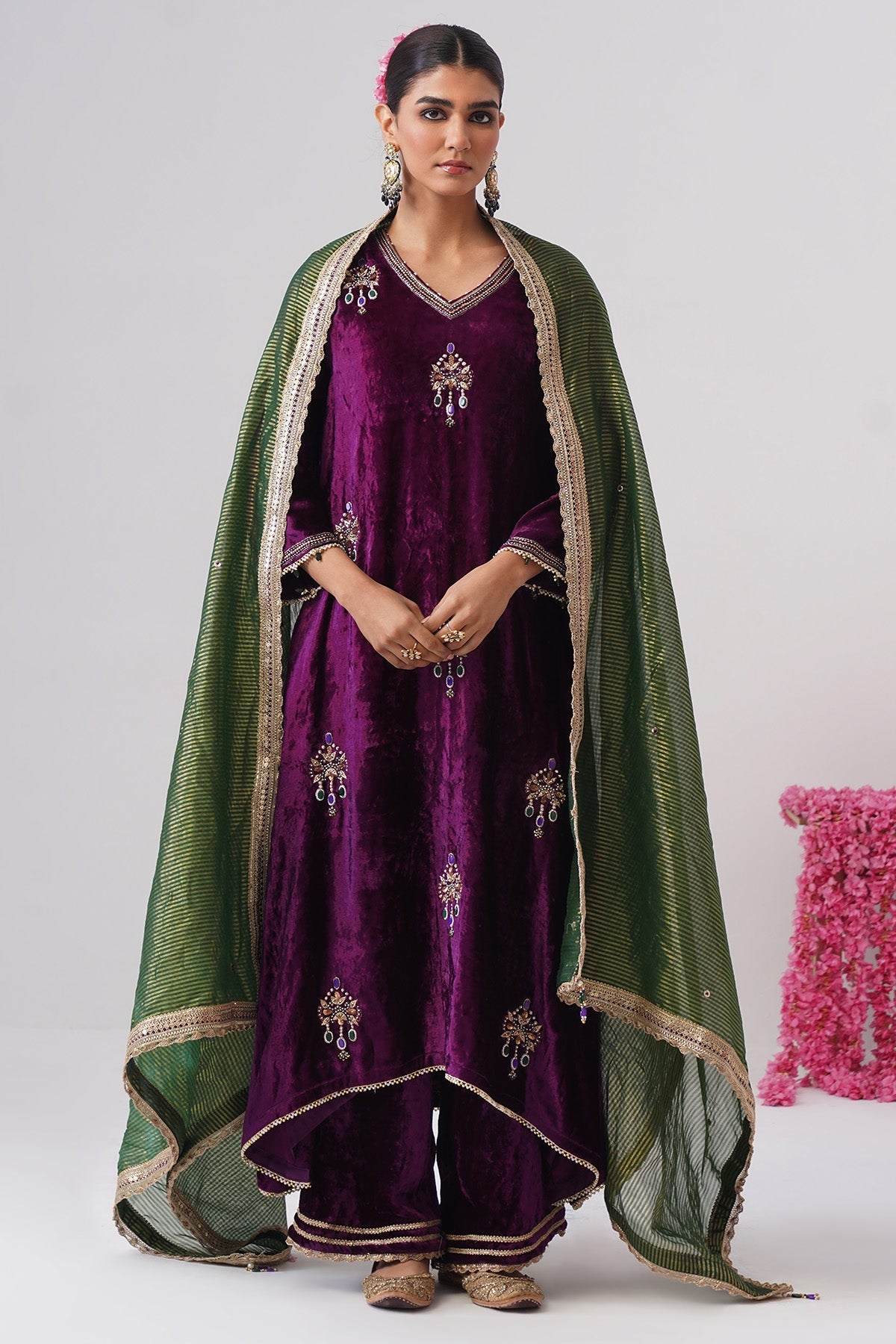 Buy Purple Green Zardozi Kurta Set for women by Ugna by Unnati online available at scrollnshops