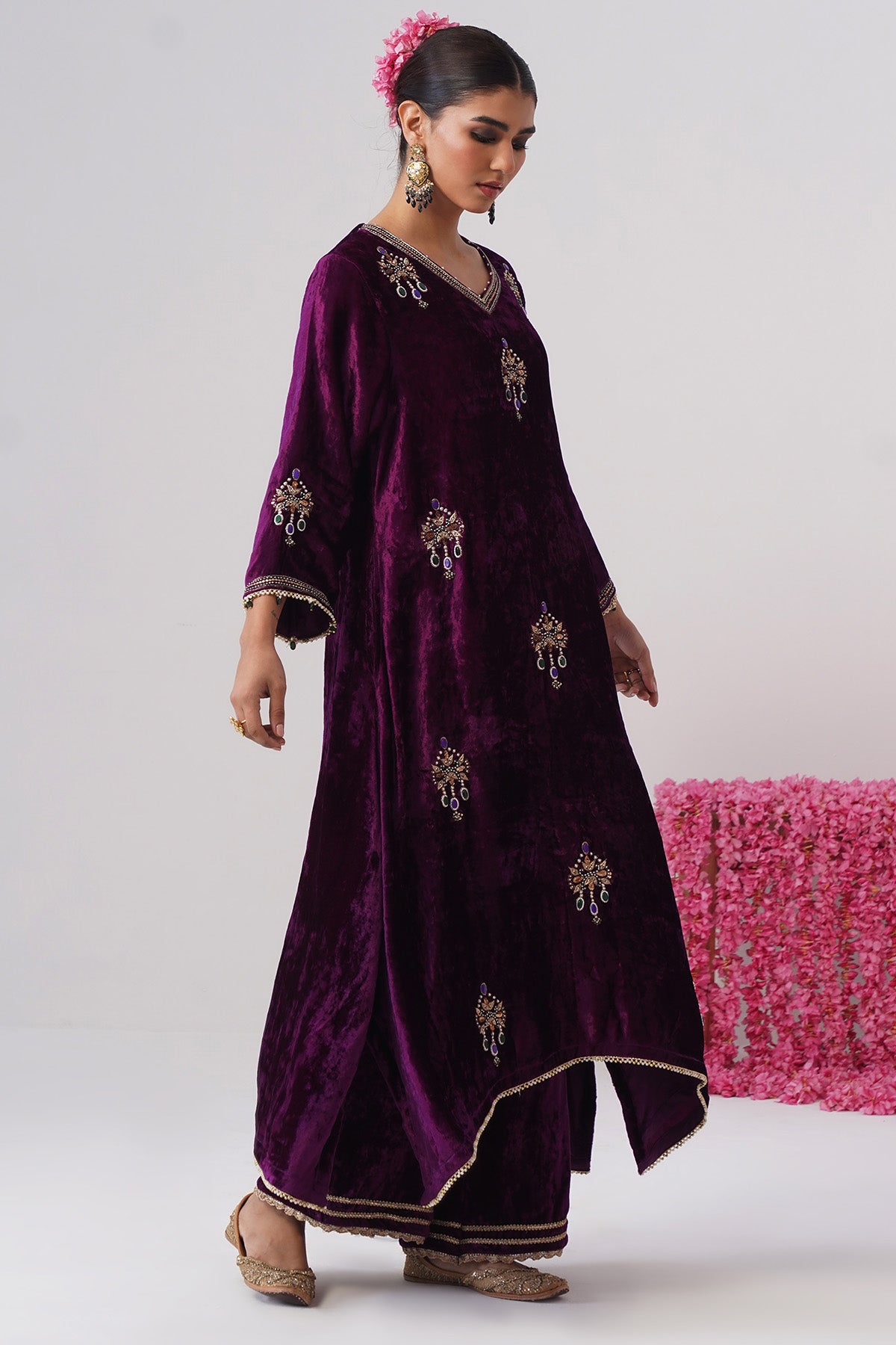 Purple Green Zardozi Kurta Set
