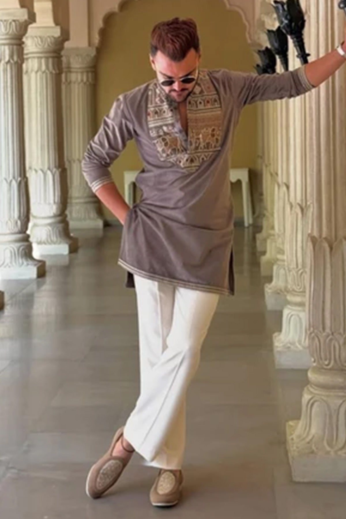 Purple & Grey Embroidery Kurta