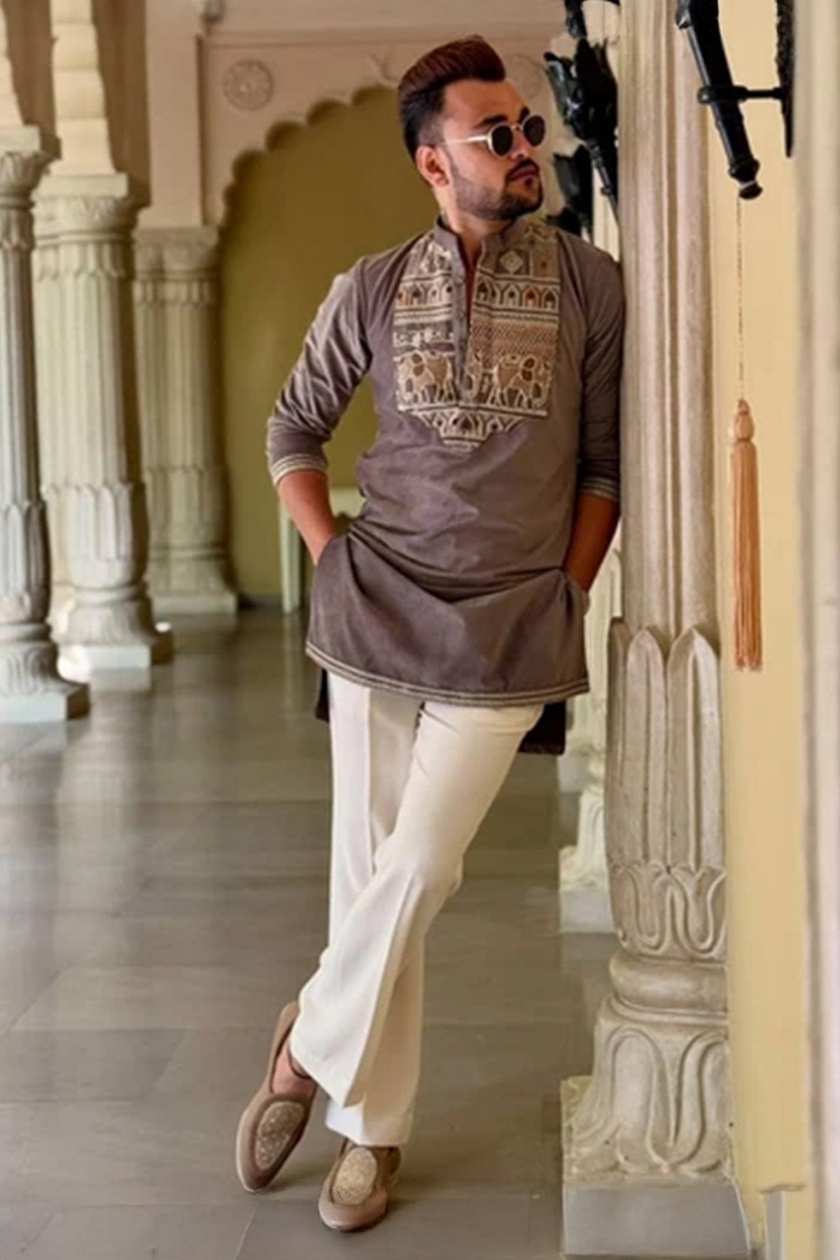 Purple & Grey Embroidery Kurta