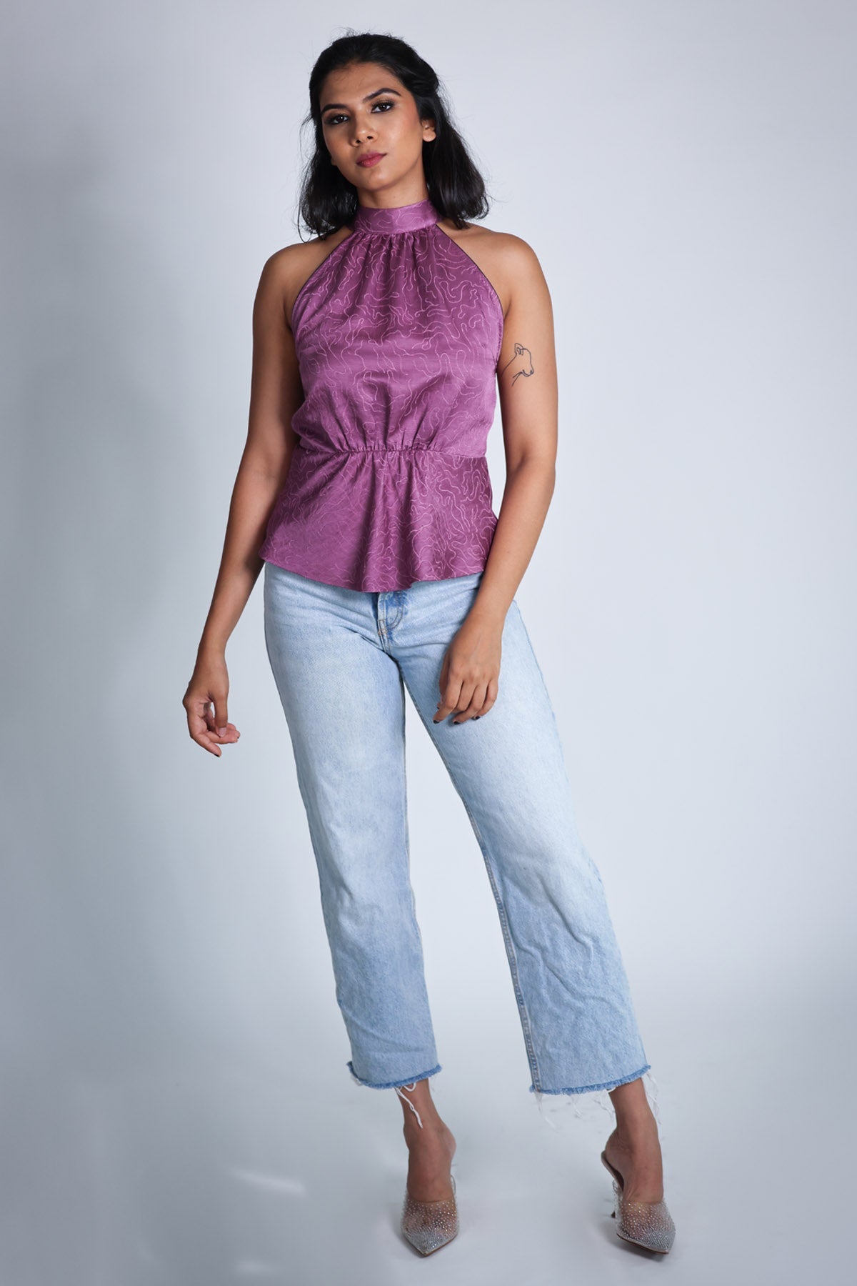 Arya Giri Purple Halter Neck Shibori Top for women online at ScrollnShops