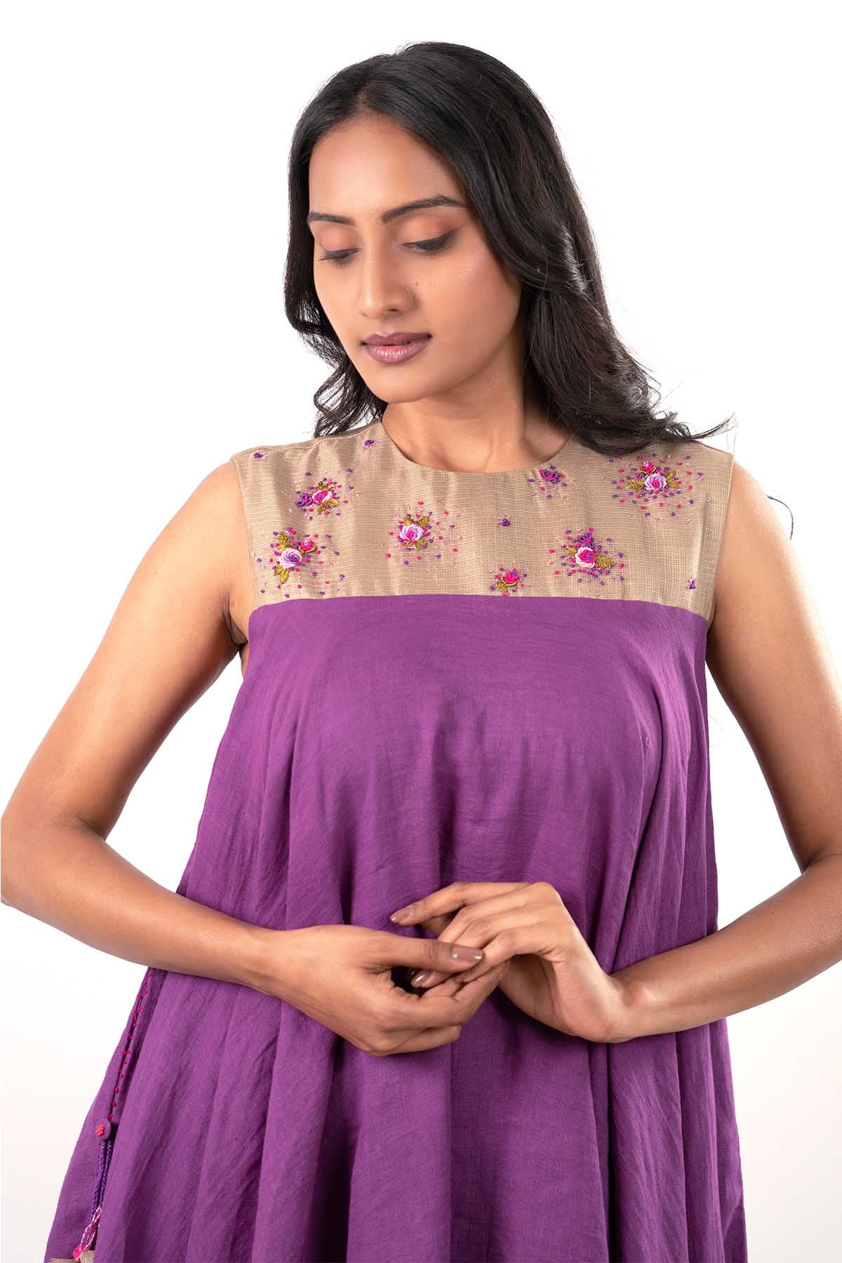 Purple Hand Embroidered Dress