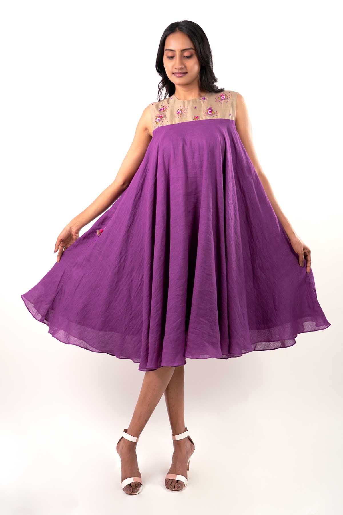 Purple Hand Embroidered Dress