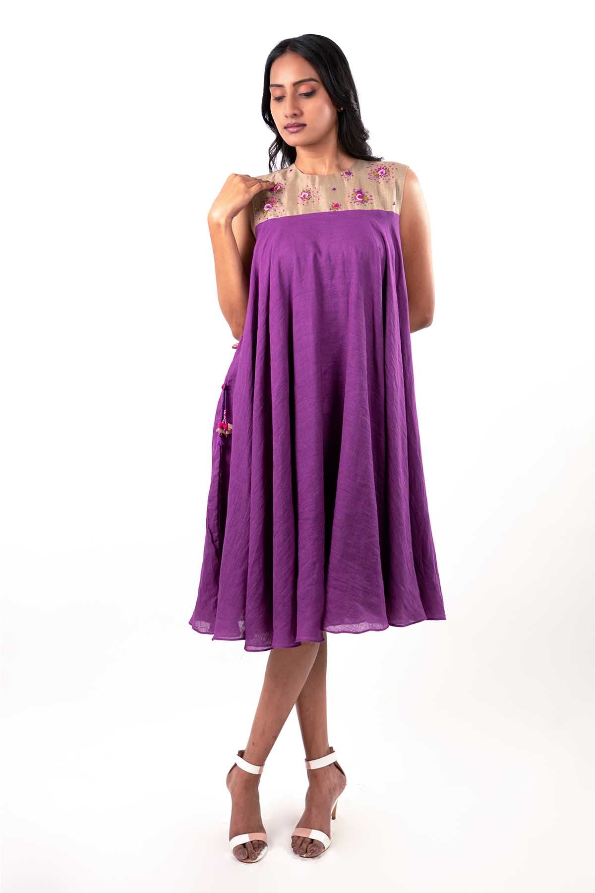 Buy Designer Purple Hand Embroidered Dress Online