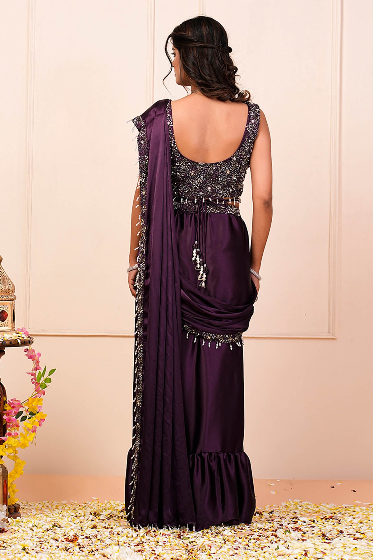 Purple Hand Embroidered Saree