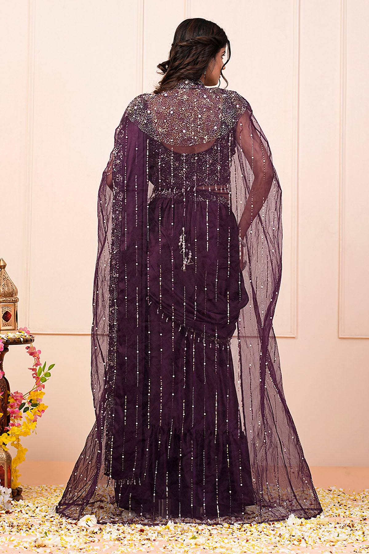 Purple Hand Embroidered Saree