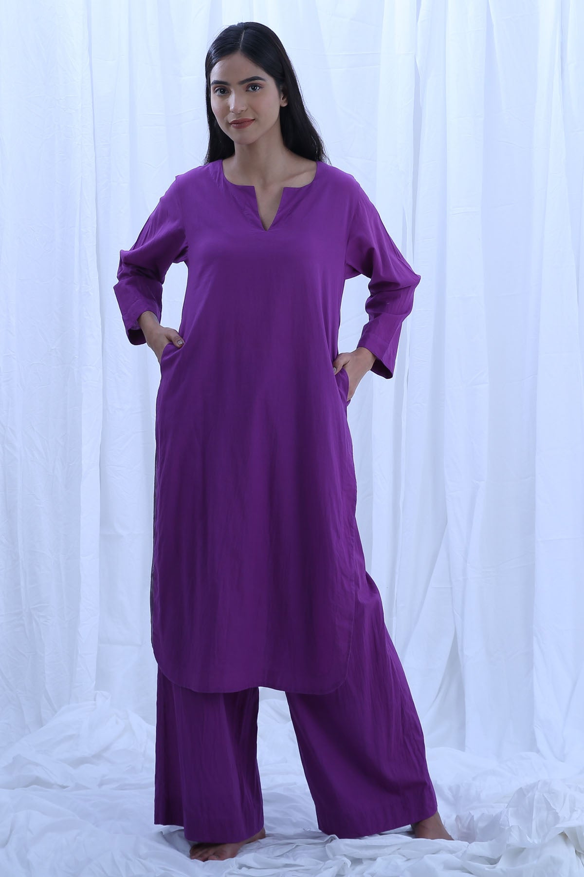 Khat Clothing Purple Handloom Cotton Kurta Set for women online at ScrollnShops