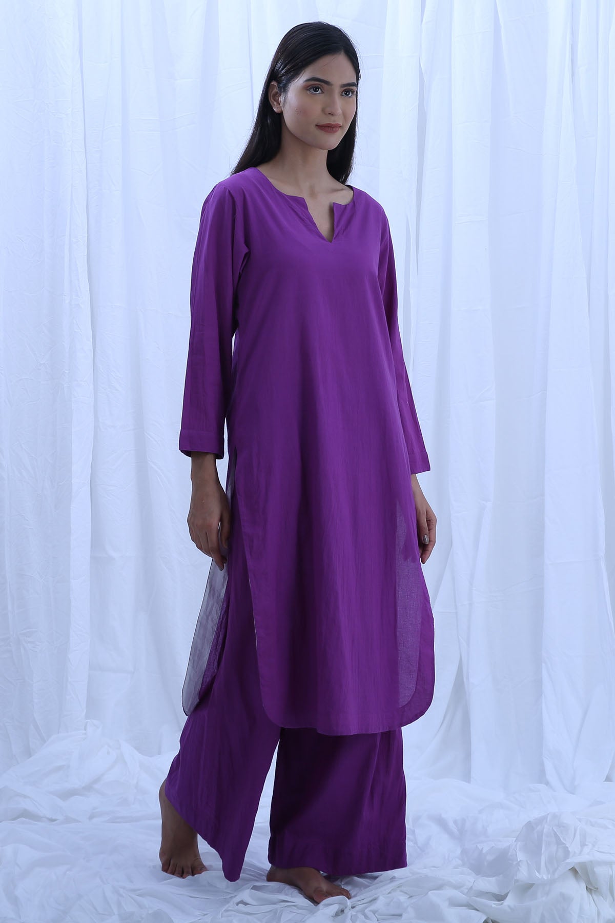 Purple Handloom Cotton Kurta Set