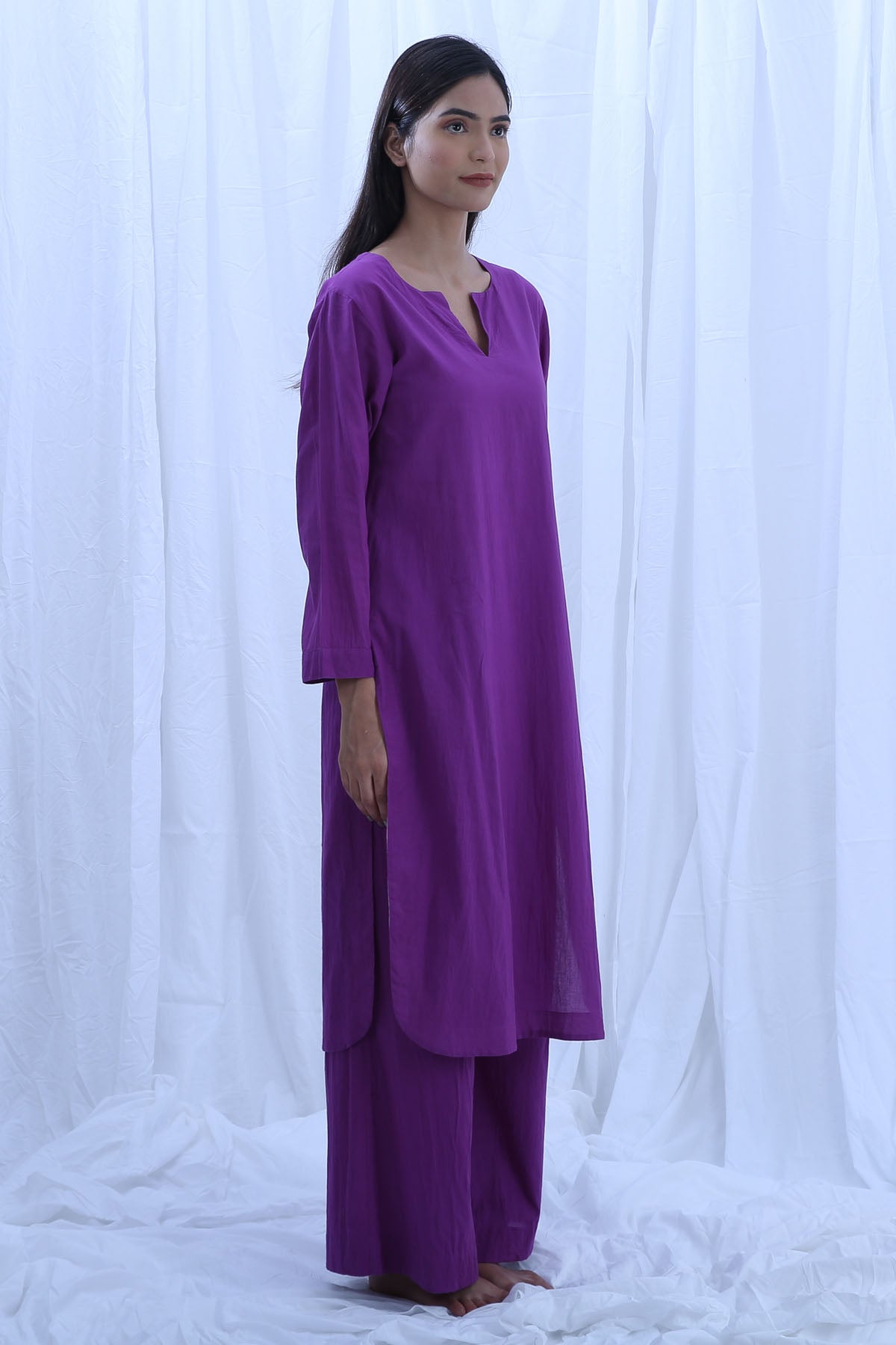 Purple Handloom Cotton Kurta Set