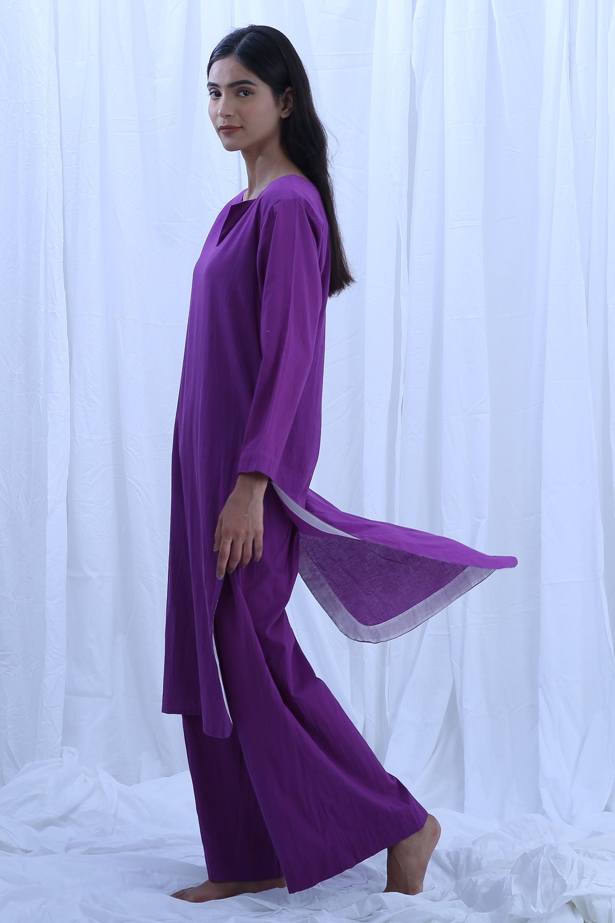 Purple Handloom Cotton Kurta Set
