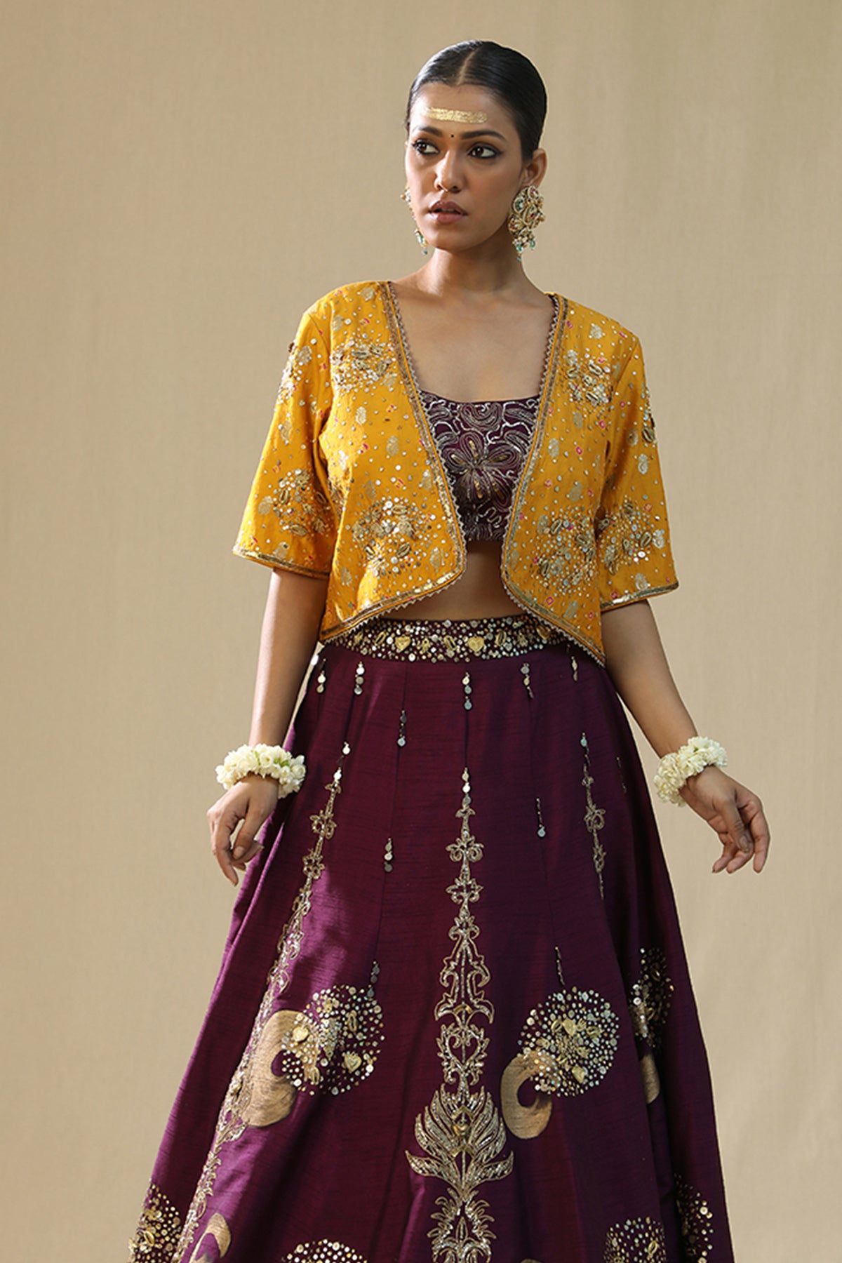 Purple Handpainted Lehenga Set