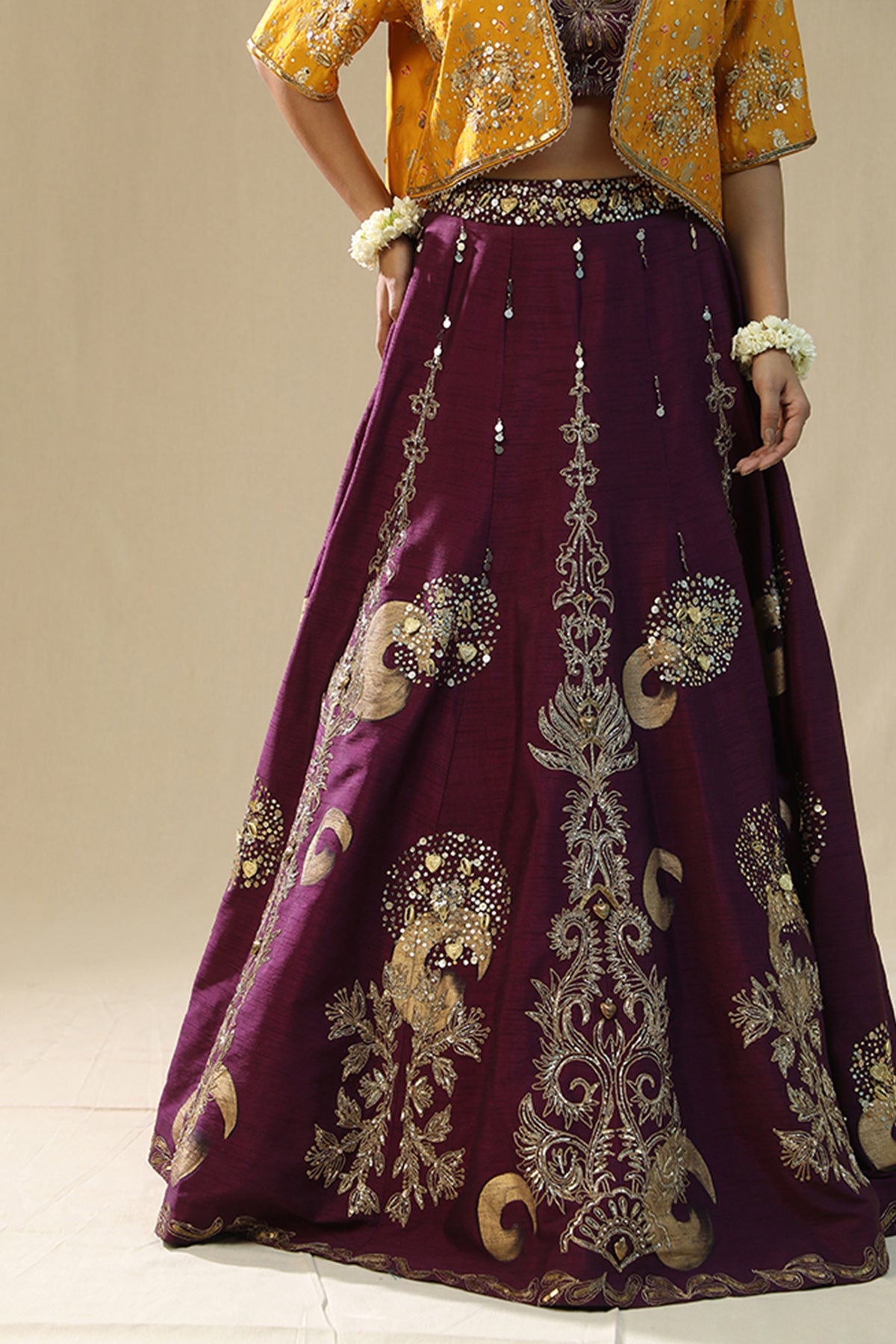 Purple Handpainted Lehenga Set
