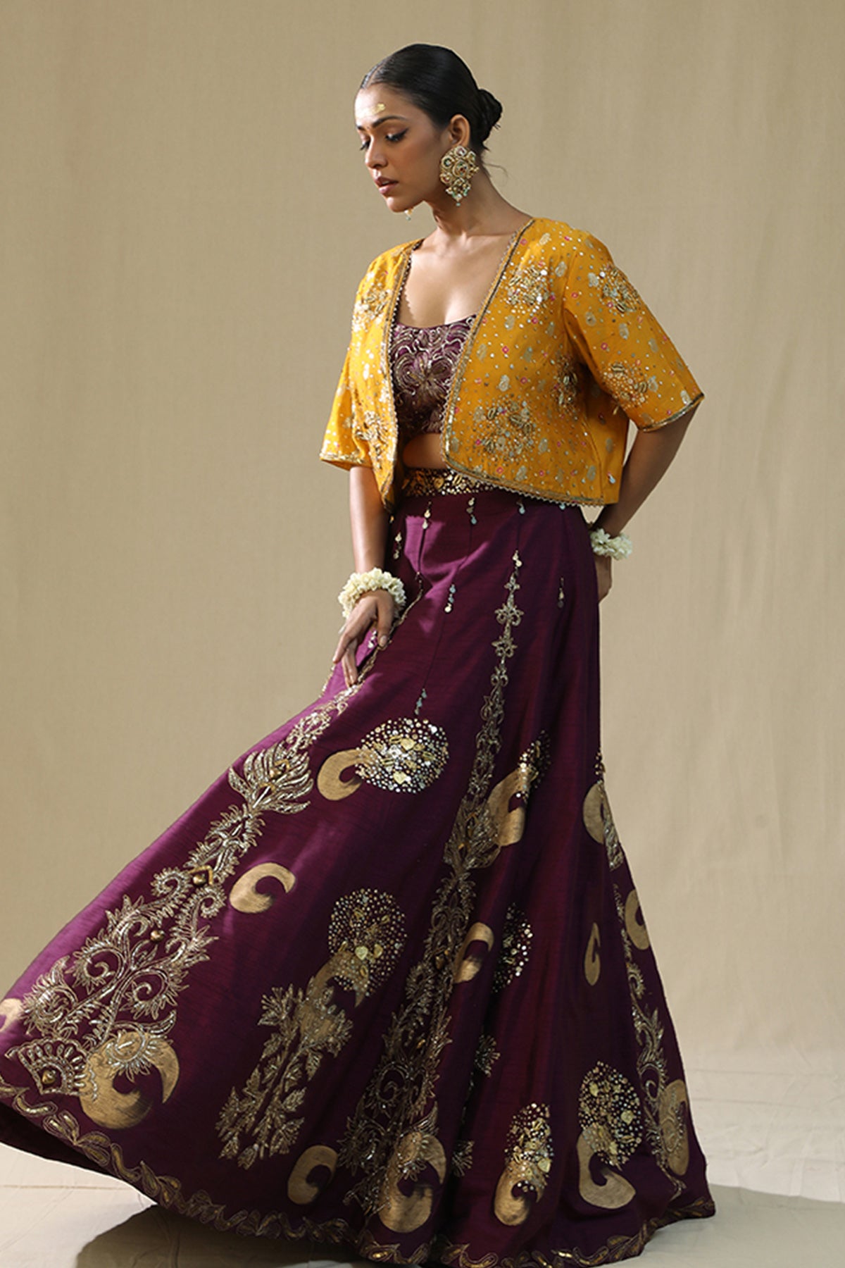 Purple Handpainted Lehenga Set