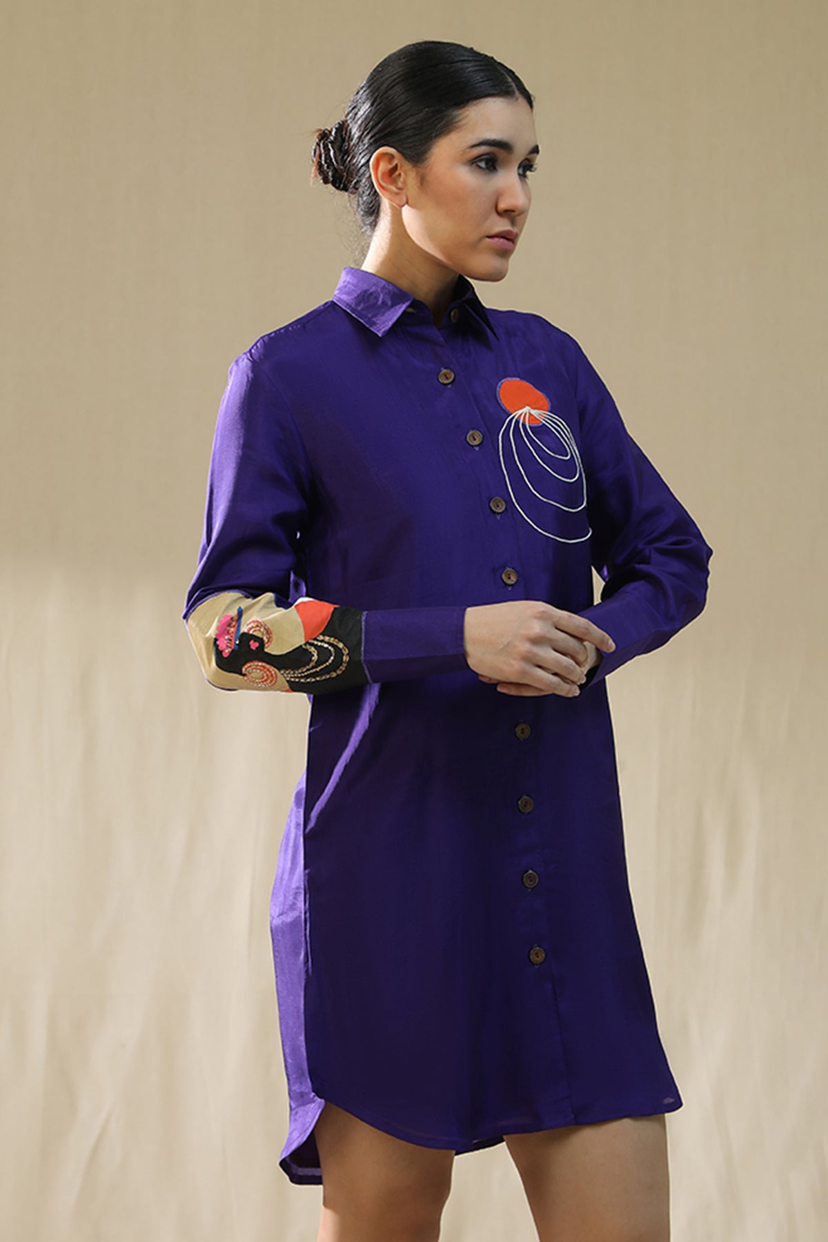 Purple Handpainted Shirt Dress