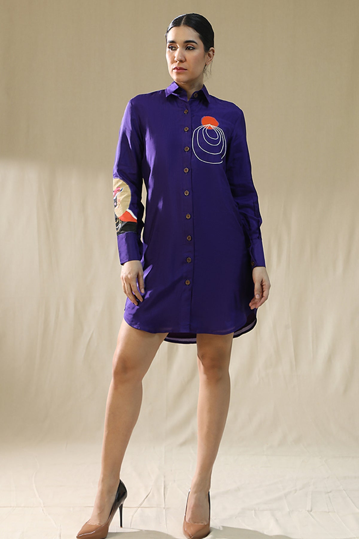 Buy Purple Handpainted Shirt Dress by Arpita Sulakshana for women online at ScrollnShops