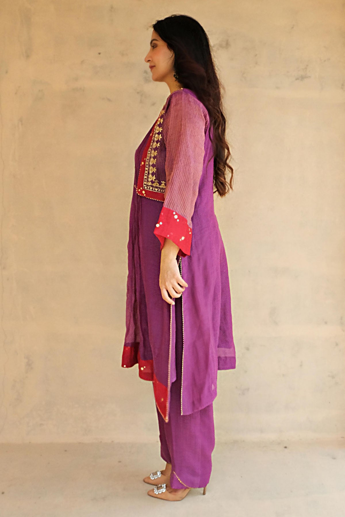 Purple Jacket Style Kurta Set