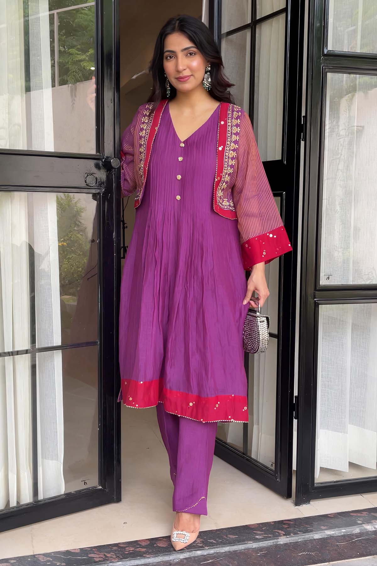 Label Pavneet Purple Jacket Style Kurta Set for women online at ScrollnShops