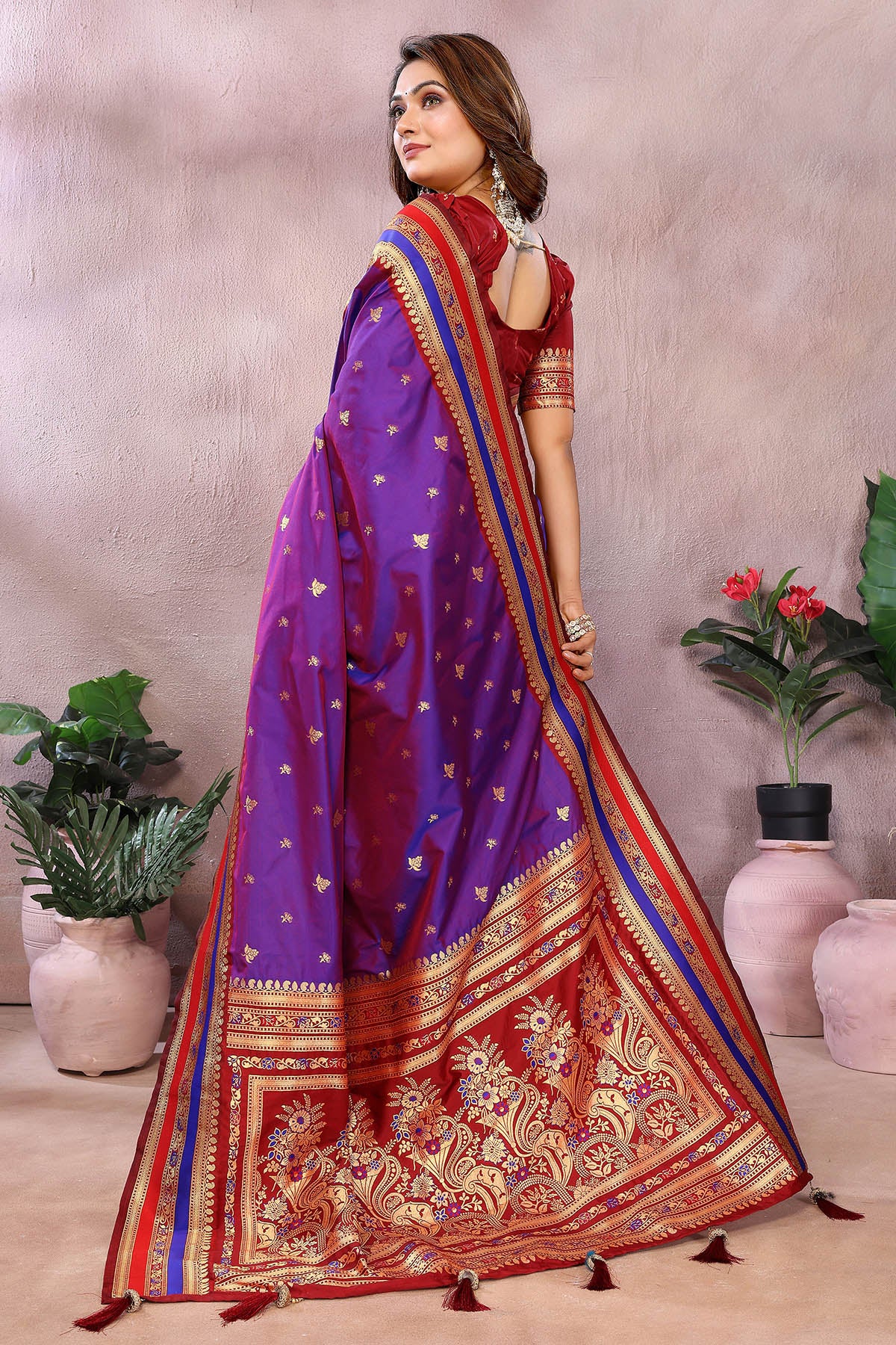 Purple Kalamkari Weaving Saree