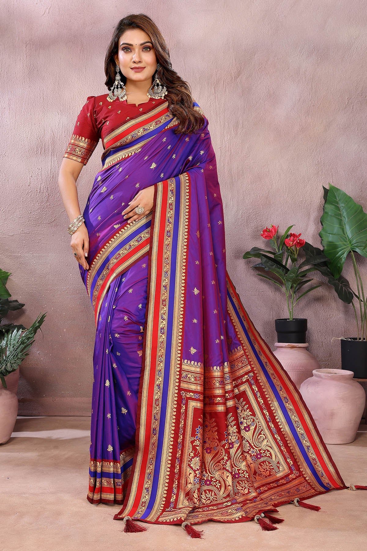 Buy Purple Kalamkari Weaving Saree for women by Aastha Fashion online available at scrollnshops