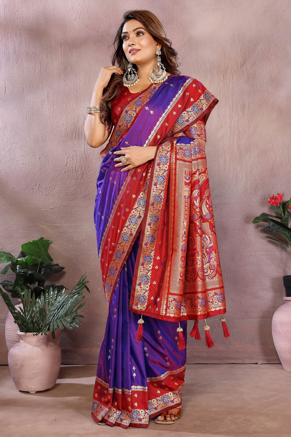 Purple Kalamkari Woven Saree