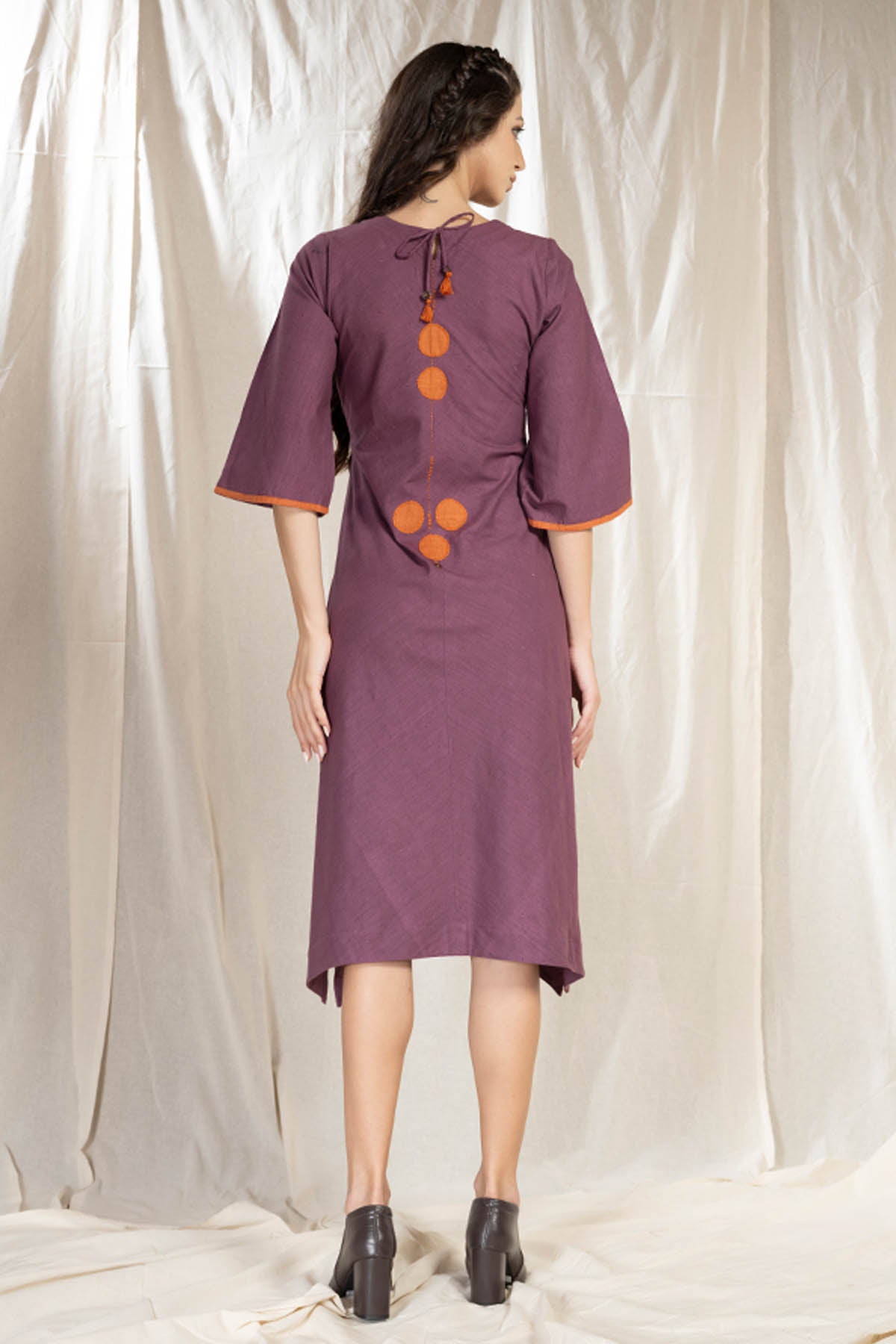 Purple handwoven Cotton Pintuck Midi Dress