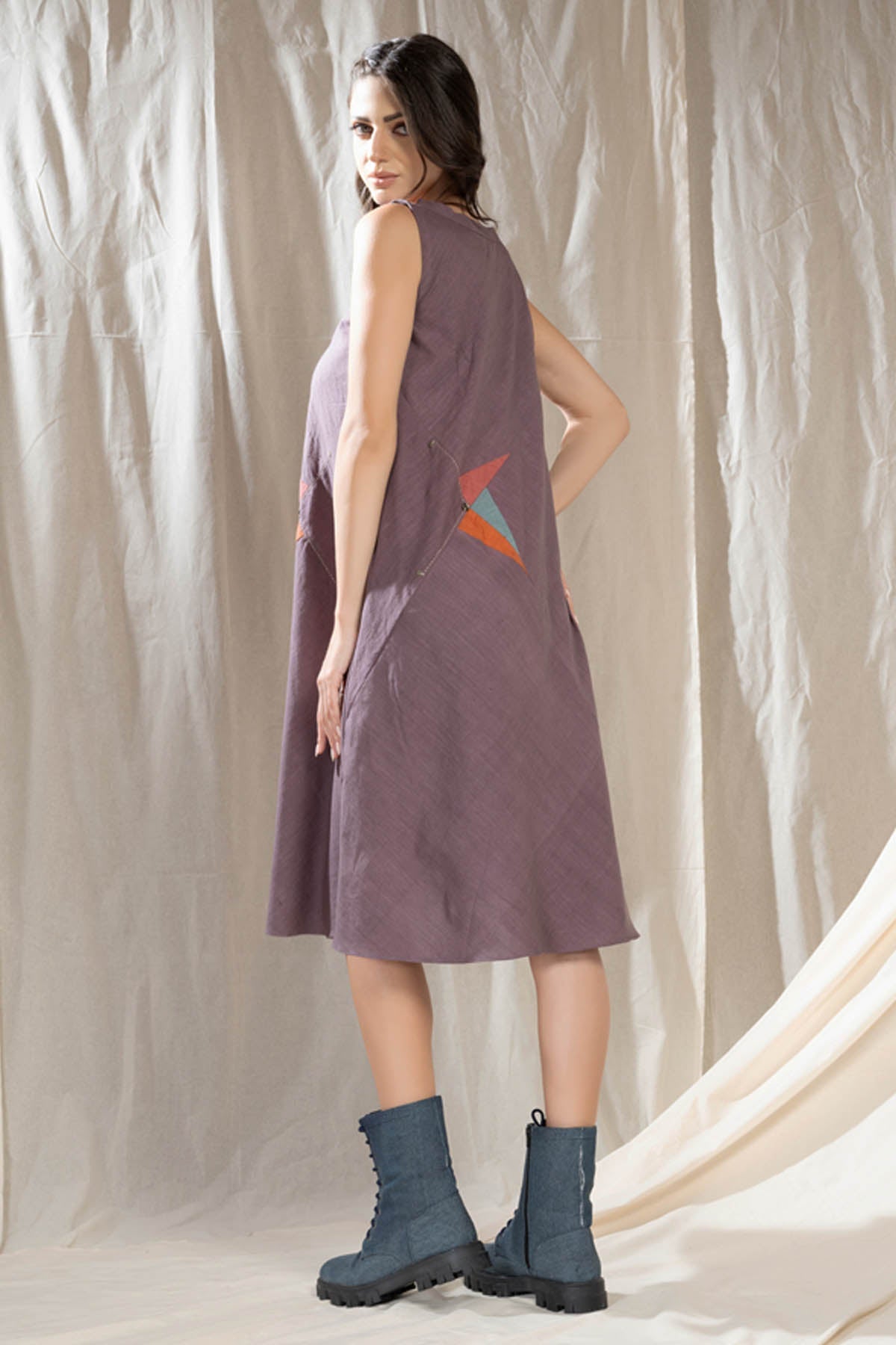 Purple handwoven Cotton Sleeveless Dress
