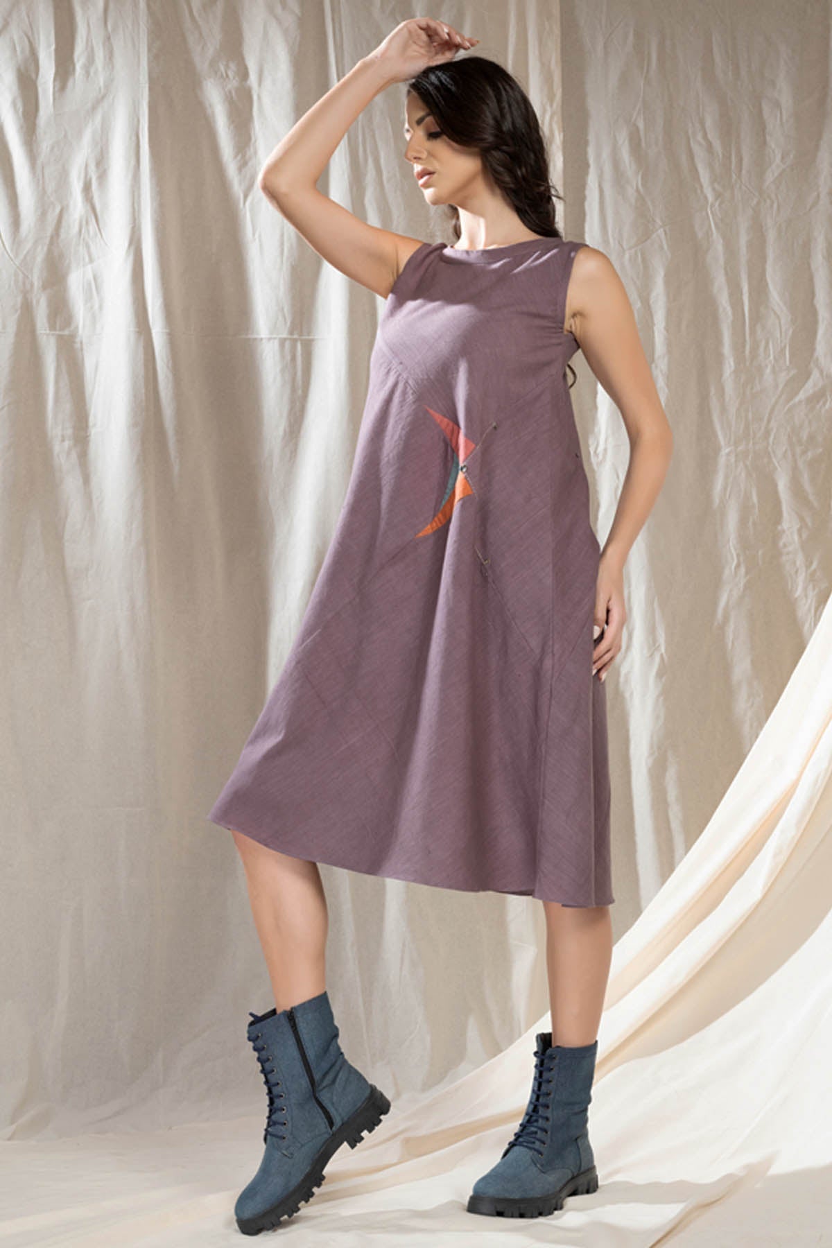 Purple handwoven Cotton Sleeveless Dress