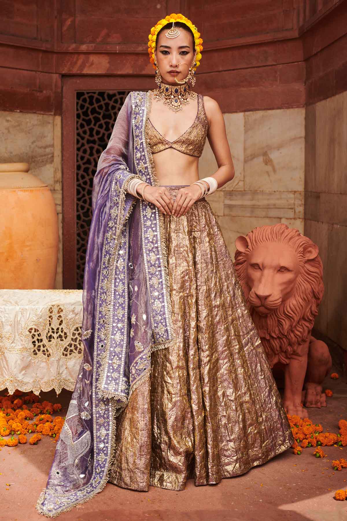 Buy ITRH, Designer Purple Lampi Gota Lehenga Set Online