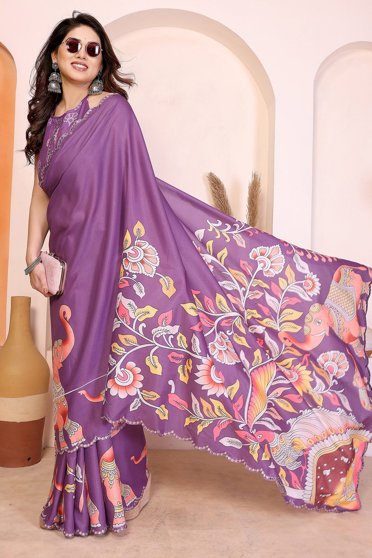 Purple Manipuri Kalamkari Saree
